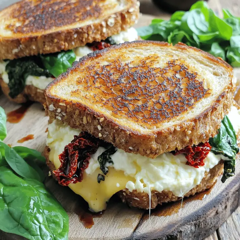 For this Sun-Dried Tomato, Spinach, and Ricotta Grilled Cheese, you need a few tasty items. This recipe brings bold flavors and creamy textures together. Here’s the list of ingredients you will need: