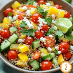 A delicious quinoa salad starts with healthy quinoa salad ingredients. Quinoa is a grain packed with protein and fiber. It cooks quickly and absorbs flavors well.