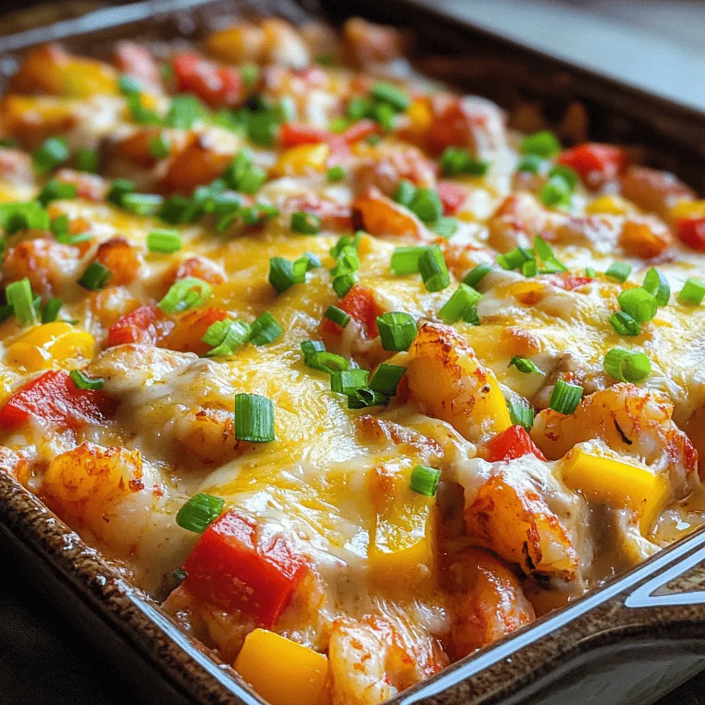 - 1 lb crawfish tails (fresh or frozen, thawed if frozen) - 1 cup cooked white rice - 1 cup diced bell peppers (mix of red and green) - 1 cup diced onion - 2 cloves garlic, minced - 1 can (10.5 oz) cream of mushroom soup - 1 cup shredded cheddar cheese - 1/2 cup sour cream - 1/4 cup green onions, chopped (for garnish) - 1 teaspoon Cajun seasoning - 1/2 teaspoon paprika - Salt and pepper to taste - 2 tablespoons olive oil Gathering the right ingredients is key for this dish. Crawfish is the star, and it brings a unique flavor. You can use fresh or frozen tails. Just make sure to thaw them if they're frozen. The rice adds a nice base, while bell peppers and onions bring color and taste. Mushroom soup gives the casserole a creamy texture. Cheddar cheese adds richness. Sour cream makes it smooth and tangy. Cajun seasoning and paprika give it a warm kick. Don't forget salt and pepper to enhance all the flavors. Once you have your ingredients ready, you will feel the excitement of cooking this delicious Louisiana crawfish casserole. For a full recipe, check out the details provided above. - Preheat your oven to 350°F (175°C). - In a large skillet, heat 2 tablespoons of olive oil over medium heat. - Add 1 cup of diced onion and 1 cup of diced bell peppers. - Sauté for about 5 minutes until they become soft and fragrant. - Stir in 2 cloves of minced garlic. Cook for 1 minute until you smell the garlic. - Next, add 1 pound of crawfish tails. If using frozen crawfish, make sure they are thawed first. - Season the mixture with 1 teaspoon of Cajun seasoning and 1/2 teaspoon of paprika. - Cook for 3 to 4 minutes until the crawfish is warm. - In a mixing bowl, combine 1 can of cream of mushroom soup, 1 cup of cooked white rice, 1 cup of shredded cheddar cheese, and 1/2 cup of sour cream. - Mix this well until fully combined. - Gently fold in the crawfish mixture, ensuring everything is well mixed. - Season with salt and pepper to taste. - Transfer the mixture to a greased 9x13 inch baking dish, spreading it evenly. - Place the casserole in your preheated oven. - Bake for 25 to 30 minutes. You want it to be bubbly and golden on top. - Once done, take it out and let it cool slightly. - Before serving, garnish with chopped green onions for a pop of color and flavor. Enjoy this delicious dish! For the full recipe, check the details above. To make the best Louisiana crawfish casserole, start with fresh crawfish tails. If you use frozen ones, make sure to thaw them properly. This keeps the flavor and texture just right. You can also play with the cheese. Try different types like pepper jack or gouda for a unique taste. When you sauté the onions and bell peppers, keep the heat medium. This helps bring out their natural sweetness. Make sure to mix everything thoroughly. This ensures all the flavors blend well and every bite is delicious. Presentation matters! Serve the casserole hot in the baking dish. Sprinkle extra cheddar cheese and green onions on top for color. Pair it with a simple side salad or some crusty bread for a complete meal. Enjoy! {{image_2}} You can easily change this dish to fit what you have. If you can’t find crawfish, shrimp or crab works great. Both add a lovely seafood flavor. You can also switch the rice. Brown rice gives a nice nuttiness and is a healthier choice. Want more heat? Just add more Cajun seasoning. This spice mix has bold flavors that can really wake up your dish. If you like it even spicier, try adding diced jalapeños. They add a fresh kick that pairs well with the creamy casserole. This casserole can fit many diets. If you need a gluten-free option, use gluten-free cream of mushroom soup. There are many brands that work well. For those who want to skip dairy, you can find dairy-free cheese and sour cream. Both options taste good and keep the dish creamy. These variations make the casserole fun and flexible. You can mix and match to create a dish you love! For the full recipe, check out the details above. To store your Louisiana crawfish casserole, let it cool first. Use an airtight container to keep it fresh. Refrigerate the casserole within two hours of cooking. It will stay good for about three to four days in the fridge. If you have a lot left, consider smaller portions for easy meals later. Reheating is simple. You can use the oven or microwave. For the oven, preheat it to 350°F (175°C). Place the casserole in an oven-safe dish. Cover it with foil to keep it moist. Heat for about 20 minutes or until warm. If you use the microwave, put a portion on a microwave-safe plate. Heat for two to three minutes, checking often. Mix it up to ensure even heating. You can freeze the casserole to enjoy later. If you freeze before baking, wrap it well in plastic wrap. Then, cover it with foil. This keeps it fresh for about three months. If you bake it first, let it cool completely. Then, freeze it in a similar way. To bake from frozen, just add extra time. Check it after 30 minutes to see if it’s hot and bubbly. For the best taste, try to eat it within two months. I love pairing Louisiana Crawfish Casserole with simple sides. Here are some great choices: - Green salad: A fresh salad adds a crisp touch. - Garlic bread: This dish pairs well with warm garlic bread. - Coleslaw: The crunch of coleslaw complements the creamy casserole. - Steamed vegetables: Broccoli or green beans work nicely. These sides balance the rich flavors of the casserole. They make your meal complete. Yes, you can prepare this casserole ahead of time. Here’s how: - Prep in advance: Make the casserole and store it in the fridge. - Freeze it: You can also freeze it before baking. Just thaw it in the fridge overnight before cooking. Making it ahead saves time on a busy day. You can enjoy a tasty meal with less effort. Absolutely! If you want more heat, here are some tips: - Add more Cajun seasoning: Increase the amount to your taste. - Include jalapeños: Dice fresh or pickled jalapeños for a kick. - Hot sauce: Drizzle your favorite hot sauce before serving. Adjust the spice level to match your preferences. Enjoy the bold flavors! Crawfish is mainly available in spring. Here are some details: - Peak season: The best time is from March to June. - Off-season: You can find frozen crawfish year-round. Using frozen crawfish is a great option when fresh ones are hard to find. Enjoy this dish anytime! This blog covers a delightful Louisiana Crawfish Casserole recipe. It highlights the key ingredients and step-by-step cooking method. I shared tips for perfecting the dish and suggested tasty variations. You can easily adapt this recipe for your taste, whether you prefer shrimp or a spicier kick. Storing leftovers is simple and makes meal prep easy. Enjoy this dish any time, knowing it’s flavorful and fun to share. Dive into this recipe and savor every bite!