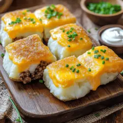 - 4 large russet potatoes - 1 cup shredded cheddar cheese - 1 cup ground beef