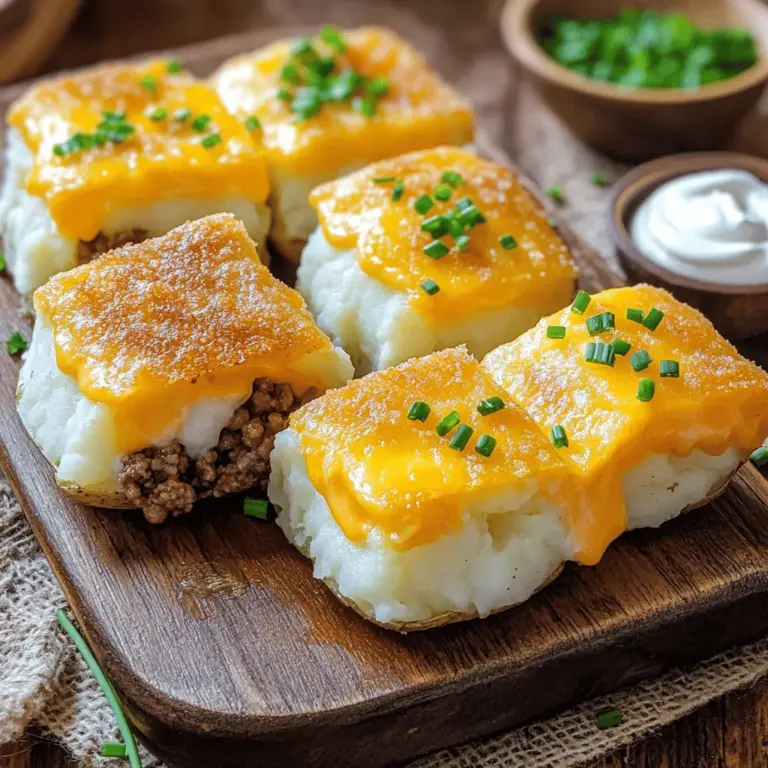 - 4 large russet potatoes - 1 cup shredded cheddar cheese - 1 cup ground beef