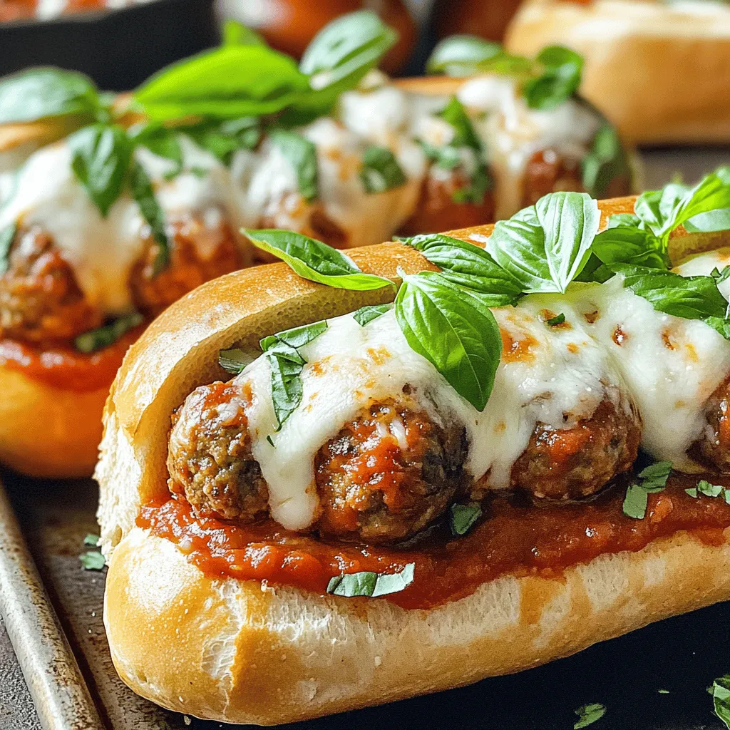 For a great meatball sub, you need the right ingredients. Here is what you will use: - 1 pound ground beef - 1/2 pound ground pork - 1/2 cup breadcrumbs - 1/4 cup grated Parmesan cheese - 2 cloves garlic, minced - 1 large egg - 1 tablespoon chopped fresh basil (or 1 teaspoon dried basil) - 1 teaspoon oregano - 1 teaspoon salt - 1/2 teaspoon black pepper - 2 cups marinara sauce - 4 hoagie rolls - 1 cup shredded mozzarella cheese - Fresh basil leaves for garnish These fresh ingredients make the meatballs juicy and full of flavor. The mix of beef and pork gives a tasty bite. The breadcrumbs help bind the meatballs together. You can add more flavor with some optional ingredients. Try these options: - 1/4 cup finely chopped onion - 1/4 teaspoon red pepper flakes (for heat) - 1 tablespoon chopped parsley - 1 tablespoon Worcestershire sauce Feel free to mix and match these add-ins. They add depth to your meatballs. A good meatball sub needs the right toppings. Here are some tasty ideas: - Marinara sauce (extra for serving) - Sliced jalapeños (for spice) - Pickled peppers - Fresh arugula or spinach You can customize your sub with these condiments. Each one adds its unique flavor. For the full recipe, check out the detailed cooking steps. Start by preheating your oven to 375°F (190°C). In a large bowl, mix together the ground beef, ground pork, breadcrumbs, grated Parmesan cheese, minced garlic, and the egg. Add the chopped basil, oregano, salt, and pepper. Stir gently until all the ingredients combine. Be careful not to overmix; this keeps your meatballs tender. Shape the mixture into meatballs, about 1.5 inches wide. Aim for around 16 meatballs. Next, heat a tablespoon of olive oil in a large skillet over medium heat. When the oil is hot, add the meatballs. Cook them for about 5-6 minutes. Turn them occasionally so all sides get a nice brown color. After browning, pour the marinara sauce over the meatballs. Lower the heat and let it simmer for about 10 minutes. The meatballs should reach an internal temperature of 160°F (70°C) when done. While the meatballs cook, cut the hoagie rolls lengthwise. Leave one side intact to make a pocket. Once the meatballs are ready, spoon them into each roll along with some sauce. Top each sub with a generous handful of shredded mozzarella cheese. Place the assembled subs on a baking sheet and bake for about 10-12 minutes. You want the cheese to melt and bubble. Finally, garnish with fresh basil leaves before serving. For the full recipe, check out the details above. To make great meatballs, start with good quality meat. I like a mix of ground beef and pork for flavor. Use fresh ingredients like garlic and herbs. Don't overmix the meat; this keeps them tender. Shape the meatballs gently, about 1.5 inches wide. Browning them in a hot skillet adds flavor. Cook until they reach 160°F for safety. If you want a lighter option, swap some beef for ground turkey. Whole wheat breadcrumbs can add fiber. You can use low-fat cheese for a healthier sub. For a gluten-free choice, look for gluten-free breadcrumbs. Fresh herbs are always better than dried, but use what you have. Serve your meatball subs with a side salad or steamed veggies. They pair well with a crisp pickled cucumber salad. For a fun twist, try adding sliced jalapeños for heat. You can also serve them with extra marinara sauce on the side for dipping. Enjoy your hearty Italian meatball subs with a glass of iced tea or lemonade. For a full recipe, check out the steps above. {{image_2}} You can swap meats to make your subs unique. Ground turkey works well. It’s leaner than beef and pork. Ground chicken is another great choice. It brings a mild flavor that pairs nicely with sauce. If you want a richer taste, try a blend of lamb and beef. This combo adds depth to your meatball subs. You can even use all beef for a classic taste. The sauce can change the whole dish. Marinara is a favorite, but you can try others. A spicy arrabbiata sauce adds a kick. For a creamy twist, use Alfredo sauce. You can even mix sauces for a fun flavor. For a smoky touch, add a chipotle sauce. Each sauce brings its own taste to your meatball subs. Meatball subs are not just for meat lovers. You can make them plant-based, too. Use lentils or chickpeas as a base for your meatballs. Mix with breadcrumbs, spices, and veggies for texture. Tofu is another great option. It soaks up flavors well. For sauce, a tomato-based or vegan pesto works best. These options make tasty meatball subs everyone can enjoy. Explore the full recipe to see how these variations can come together! To keep your leftover meatball subs fresh, first let them cool down. Then, wrap each sub tightly in plastic wrap. You can also use aluminum foil. Place the wrapped subs in an airtight container. Store them in the fridge for up to three days. This method keeps the bread from getting soggy. When you are ready to eat your leftover subs, preheat your oven to 350°F (175°C). Unwrap the subs and place them on a baking sheet. Heat them for about 10-15 minutes. This method helps to keep the bread crispy and the cheese melty. If you’re short on time, you can microwave them. Just cover them with a damp paper towel. Heat for 30 seconds to a minute. Check often to avoid overcooking. If you want to save your meatball subs for later, freezing is a great option. Wrap each sub in plastic wrap and then in foil. This double layer helps prevent freezer burn. Store them in a freezer bag or airtight container. They can last up to three months in the freezer. When you’re ready to eat, thaw the subs in the fridge overnight. Reheat them following the tips above for best results. Enjoy your tasty meatball subs at your convenience! You can prepare the meatballs a day early. Just make them, cool them, and store them in the fridge. You can also cook the meatballs, add sauce, and store that mix in a container. When you're ready to eat, warm it up on the stove. Then, just assemble the subs and bake them. If you need a substitute for breadcrumbs, try crushed crackers or oats. You can also use crushed cornflakes for a nice crunch. Another option is to use ground nuts or seeds. These will change the flavor, but they work well. Experiment with what you have on hand to find your favorite! To find the best meatball subs near you, use apps like Yelp or Google Maps. Search for local Italian restaurants or delis. Check the reviews and see what others say. You might even discover a hidden gem nearby! For a guaranteed great recipe, check out the full recipe guide I shared. You now have all the tools to make tasty meatball subs. We covered the best ingredients, step-by-step cooking, and helpful tips. You can even try new flavors and healthy swaps. Don’t forget to store any leftovers properly, so they stay yummy. Meatball subs are fun to make and share with others. Enjoy creating your own unique dish and impressing your friends and family!