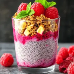 - Fresh raspberries - Chia seeds - Almond milk