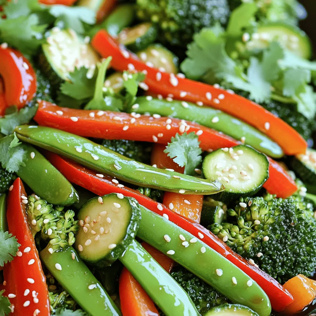 For a vibrant spring vegetable stir-fry, I love using fresh, colorful veggies. Here’s what I include: - 1 cup snap peas, trimmed - 1 cup asparagus, cut into 1-inch pieces - 1 bell pepper (red or yellow), sliced into thin strips - 1 cup baby carrots, sliced diagonally - 1 small zucchini, diced - 1 cup broccoli florets These vegetables bring a mix of colors and tastes. They also pack nutrients that boost health. Next, we need some key pantry staples to make the dish tasty: - 2 tablespoons vegetable oil - 3 cloves garlic, minced - 1 tablespoon fresh ginger, grated - 2 tablespoons soy sauce - 1 tablespoon sesame oil - Salt and pepper to taste These ingredients add flavor and depth to your stir-fry. The garlic and ginger give it a warm kick. Finally, garnishes add a nice touch to the dish. I suggest: - 1 tablespoon sesame seeds for garnish - Fresh cilantro for garnish (optional) These garnishes not only look pretty but also enhance the taste. You can also mix and match based on your taste. For the full recipe, check out the details above. Start by washing all your vegetables. This step keeps them clean and fresh. Cut the snap peas, asparagus, bell pepper, baby carrots, zucchini, and broccoli into bite-sized pieces. Place each type of vegetable in a separate bowl. This way, you can grab them easily while cooking. Having everything ready makes the process quick and fun! Heat 2 tablespoons of vegetable oil in a large wok or skillet over medium-high heat. Wait for the oil to shimmer; this shows it is hot. Add 3 cloves of minced garlic and 1 tablespoon of grated ginger. Stir them for about 30 seconds until they smell good. Next, toss in the baby carrots, snap peas, and asparagus. Stir-fry these for 2 to 3 minutes. You want them to soften just a bit. Now, add in the bell pepper, zucchini, and broccoli florets. Stir-fry everything for another 3 to 4 minutes. Keep the veggies bright and crisp. Cooking them too long can make them mushy. Drizzle 2 tablespoons of soy sauce and 1 tablespoon of sesame oil over the stir-fry. Toss everything together so that the sauce covers all the veggies. Stir-fry for another minute to heat everything through. Season with salt and pepper to your taste. When done, transfer the stir-fry to a serving platter. Sprinkle 1 tablespoon of sesame seeds on top. If you like, add fresh cilantro for a nice touch. Enjoy your vibrant and healthy dish! For the full recipe, check out the complete guide. To make your vegetables crisp, avoid overcooking. Stir-fry them quickly on high heat. Use a large wok for even cooking and space. This method keeps the colors bright and the crunch intact. Prepping all veggies before cooking also helps. When everything is ready, you can focus on the stir-frying. A good wok is key for stir-frying. It allows for high heat and even cooking. A non-stick skillet can work too, but a wok is better. Use a wooden spatula to stir. This tool is gentle on the surface. A sharp knife helps with quick veggie prep. Measure cups for sauces keep your flavors balanced. Soy sauce adds great umami flavor. You can also try teriyaki sauce for sweetness. Add chili flakes for some heat, if you like. Fresh herbs, like basil or cilantro, boost freshness. Sesame oil gives a rich taste; just use it sparingly. For a citrus twist, try a splash of lime juice. Each of these options makes your dish unique. For the full recipe and more details, check out the [Full Recipe]. {{image_2}} To make your spring vegetable stir-fry heartier, add protein. Chicken, shrimp, or tofu work great. For chicken, slice it thinly and cook it first. For shrimp, toss in peeled and deveined shrimp during the cooking process. If using tofu, press it to remove excess water, then cube it. Stir-fry the protein until cooked through, then add the veggies. This method keeps all the flavors vibrant. Protein boosts the meal's nutrition and makes it more filling. Making this dish gluten-free is easy. Simply swap regular soy sauce with gluten-free tamari. This keeps the same rich flavor without gluten. Always check that your other ingredients, like sesame oil and any added sauces, are also gluten-free. You can enjoy this dish without worrying about dietary restrictions. You can change the taste by altering the seasonings. Instead of soy sauce, try coconut aminos for a sweeter, milder flavor. Add fresh herbs like basil or mint for a unique twist. Lime juice adds brightness and zing, while chili flakes bring a spicy kick. Experiment with these options to find your favorite flavor profile. For more ideas, check the Full Recipe for additional suggestions and tips. To keep your stir-fry fresh, let it cool first. Use an airtight container. Store it in the fridge. It will stay good for up to three days. Make sure to keep it away from strong-smelling foods. This helps keep its bright flavors. When you are ready to eat the leftovers, use a skillet or a microwave. If using a skillet, add a splash of water and heat on medium. Stir it often until warm. If using a microwave, cover the dish with a lid or a microwave-safe wrap. Heat in short bursts, checking to avoid overcooking. This helps keep the veggies crisp. You can freeze this stir-fry too! Use a freezer-safe bag or container. Remove as much air as you can. Label it with the date. It will last for about two months in the freezer. When ready to enjoy, thaw it in the fridge overnight before reheating. This keeps the best texture and taste. For the full recipe, check the earlier section. For stir-fry, use fresh, crisp vegetables. My favorites include: - Snap peas - Asparagus - Bell peppers - Baby carrots - Zucchini - Broccoli These veggies cook quickly and keep their color and crunch. You can mix and match based on what you like or what’s in season. Yes, you can make this stir-fry ahead of time. Cook the vegetables and let them cool. Store them in an airtight container in the fridge. When you're ready to eat, just reheat in a pan. The dish may lose some crispness, but it will still taste great. This stir-fry pairs well with several items. Try serving it with: - Steamed rice - Quinoa - Noodles - Grilled chicken or tofu They add protein and make your meal more filling. To boost flavor, try these tips: - Add more garlic or ginger for a kick. - Include a splash of lime or lemon juice. - Sprinkle in chili flakes for heat. - Use fresh herbs like cilantro or basil. These additions will enhance the overall taste of your dish. Absolutely! This recipe is great for meal prep. It holds up well in the fridge. You can portion it into containers for easy lunches or dinners. Just remember, reheat gently to keep the veggies vibrant. For the full recipe, check out the earlier section. This blog post covered how to create a fresh and tasty spring vegetable stir-fry. We looked at the best ingredients, preparation steps, and cooking methods. You now have tips for crisp veggies and spice options to jazz up your dish. I shared variations for proteins and gluten-free needs, plus ways to store and reheat leftovers. Enjoy making this dish your own, and remember to experiment. A flavorful stir-fry can be the highlight of your meals. Happy cooking!