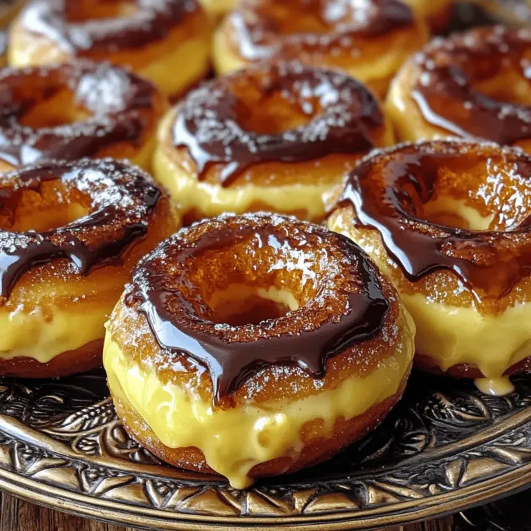 To make Crème Brûlée Donuts, gather these ingredients: - 2 cups all-purpose flour - 1/2 cup granulated sugar - 2 teaspoons baking powder - 1/4 teaspoon baking soda - 1/2 teaspoon salt - 1/2 teaspoon ground cinnamon - 1/4 cup unsalted butter, melted - 3/4 cup whole milk - 1 large egg - 1 teaspoon vanilla extract - 1 cup heavy cream - 1 tablespoon vanilla bean paste (or 1 vanilla bean, seeds scraped) - 3 egg yolks - 1/4 cup brown sugar - 1/2 teaspoon cornstarch - Additional granulated sugar for bruleeing