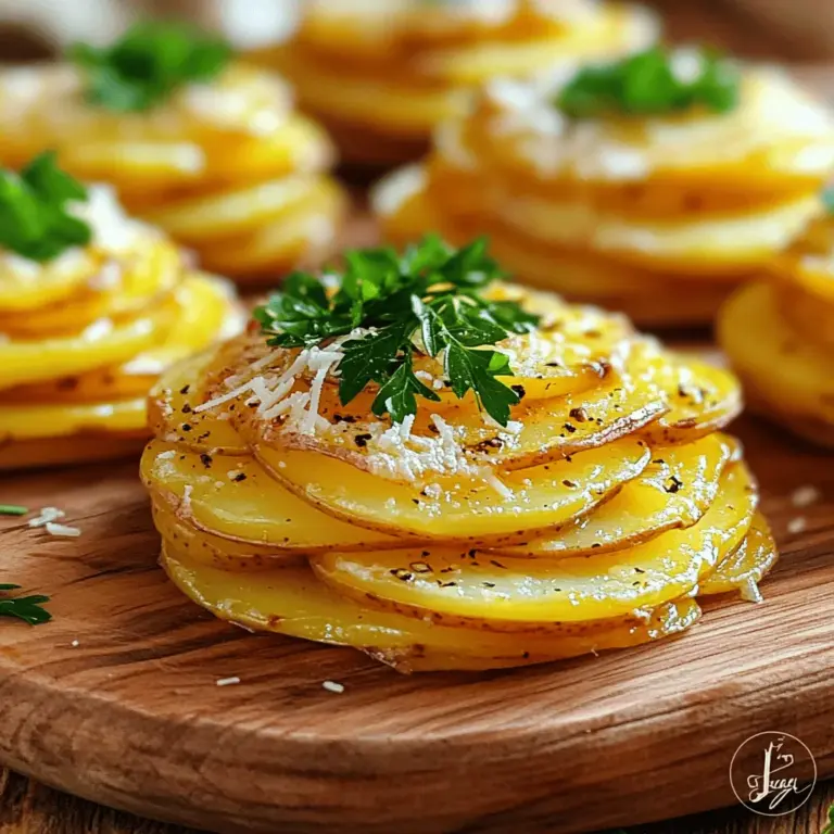 - 4 medium-sized Yukon Gold potatoes, thinly sliced - 4 cloves of garlic, minced - 2 tablespoons olive oil - 1 teaspoon dried thyme - 1 teaspoon dried rosemary - Salt and pepper to taste - Fresh parsley, chopped (for garnish) - ¼ cup grated Parmesan cheese (optional for topping)