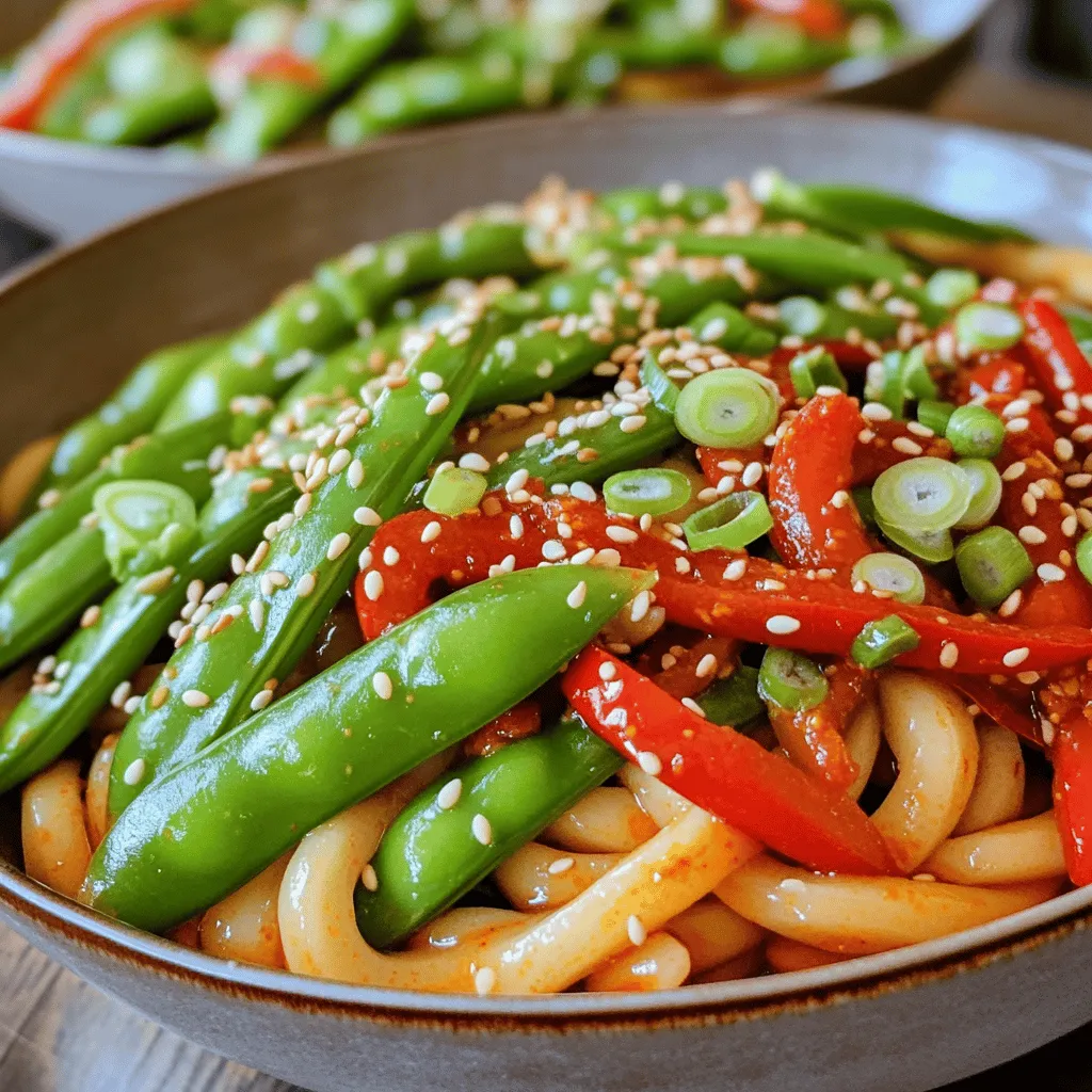Here’s what you need for this tasty dish. Gather these simple items: - 300g udon noodles - 4 tablespoons chili oil - 2 tablespoons soy sauce - 1 tablespoon sesame oil - 1 teaspoon rice vinegar - 1 clove garlic, minced - 1 inch ginger, grated - 2 spring onions, sliced - 100g snap peas, trimmed - 1 red bell pepper, sliced - 1 tablespoon toasted sesame seeds - Salt to taste Each ingredient adds a unique flavor. Udon noodles give a chewy base. Chili oil brings heat and depth. Soy sauce adds savory notes. Sesame oil offers a nutty touch. Rice vinegar balances the flavors. Garlic and ginger add warmth. Fresh veggies keep it bright and crunchy. Finally, sesame seeds add a lovely finish. You can find the full recipe at the end of this article. Enjoy shopping for these fresh ingredients! - Bring water to a boil in a large pot. - Add the udon noodles and cook according to package instructions. - Drain the noodles and set them aside. - In a small bowl, mix together the chili oil, soy sauce, sesame oil, rice vinegar, minced garlic, and grated ginger. - Whisk until everything is well combined. - Heat a splash of chili oil in a skillet or wok over medium heat. - Add snap peas and red bell pepper to the skillet. - Stir-fry the veggies for about 3-4 minutes until they are bright and tender. - Add the cooked udon noodles to the skillet with the sautéed vegetables. - Pour the prepared sauce over the noodles and toss everything together well. - Taste the dish and add salt if needed. - Stir in the sliced spring onions and plate the dish. - Serve hot, garnishing with toasted sesame seeds from the Full Recipe. - Ensure noodles are al dente for the best texture. This gives a nice bite. - Use a blend of oils for more flavor. Mixing chili oil with sesame oil gives depth. - Serve with extra spring onions and sesame seeds. This adds freshness and crunch. - Add toppings like chili flakes or herbs for a pop of color. This makes your dish look vibrant. When you make chili oil udon noodles, these tips help you shine in the kitchen. Each step matters. Enjoy the process and have fun! For the full recipe, check out the main section above. {{image_2}} You can boost the protein in your chili oil udon noodles easily. Here are some tasty options: - Add grilled chicken for a rich flavor. - Toss in tofu for a vegan option that absorbs flavor well. - Shrimp cooks fast and pairs wonderfully with these noodles. - For a hearty plant-based choice, use tempeh. These additions make your meal more filling and satisfying. Feel free to get creative with the veggies in your udon noodles. Here are some great swaps: - Swap snap peas for bok choy. It adds a nice crunch and flavor. - Broccoli works perfectly too. Just steam it lightly before adding. - Think about seasonal vegetables you love. Carrots, bell peppers, or zucchini can add color and taste. Experimenting with different veggies keeps this dish fresh and exciting. Try to mix and match based on what you have! To store leftover chili oil udon noodles, let them cool first. Place the noodles in an airtight container. Make sure to separate the sauce and vegetables if possible. This keeps them fresh longer. You can store them in the fridge for up to three days. When reheating, add a splash of water or extra chili oil to the noodles. This helps them regain moisture. Heat them in a pan over medium heat. Stir often until they are warm. You can also use a microwave, but be careful not to overcook them. To save time, make the sauce ahead of time. Mix the chili oil, soy sauce, sesame oil, rice vinegar, garlic, and ginger. Store it in the fridge for a week. This way, you can whip up a meal in minutes. Cooking noodles in bulk is a smart idea too. Prepare a larger batch of udon noodles and store them in the fridge. This gives you quick meals throughout the week. Just reheat them and mix with the sauce and any fresh veggies you like. Chili oil udon noodles come from Japan, where udon is a beloved dish. Udon noodles are thick and chewy, made from wheat flour. They are often served in broth or stir-fried. The addition of chili oil gives the dish a spicy kick, making it exciting. This mix of flavors shows how Japanese cuisine can blend with other tastes. Many people enjoy this dish for its simplicity and bold flavor. Yes, you can make this dish gluten-free! Look for gluten-free udon noodles made from rice or other grains. Many stores also sell gluten-free soy sauce, which you can use in place of regular soy sauce. Check the labels to ensure they are gluten-free. With these swaps, you can still enjoy the same great taste without gluten. To add more heat, you can use extra chili oil. You could also add chili flakes or fresh chopped chili peppers. Another option is to mix in some sriracha or hot sauce when you toss the noodles. Adjust according to your spice preference. Be careful not to overdo it; you want to enjoy the flavors, not just the heat. If you don’t have chili oil, you can use sesame oil with added chili flakes. This mix will give you some heat and a nutty flavor. You could also try using another hot sauce you like. Just remember to taste as you go, so you get the right level of spice for your dish. This blog post covered how to make chili oil udon noodles, step by step. We explored essential ingredients, cooking methods, and tasty variations. You learned tips for cooking and serving, which can spice up your meals. Remember, the right noodles can make all the difference. Adding protein or different veggies gives you more choices. Store leftovers smartly to enjoy later. Now, go ahead and try this simple yet delicious dish. You’ll impress your friends and family with your cooking skills!
