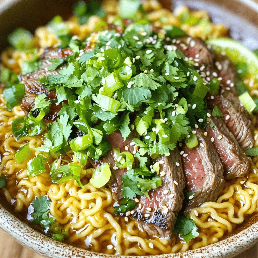 - 12 ounces ramen noodles or your favorite noodles - 1 pound flank steak, sliced thinly against the grain - 6 tablespoons unsalted butter - 4 cloves garlic, minced - 1 tablespoon soy sauce