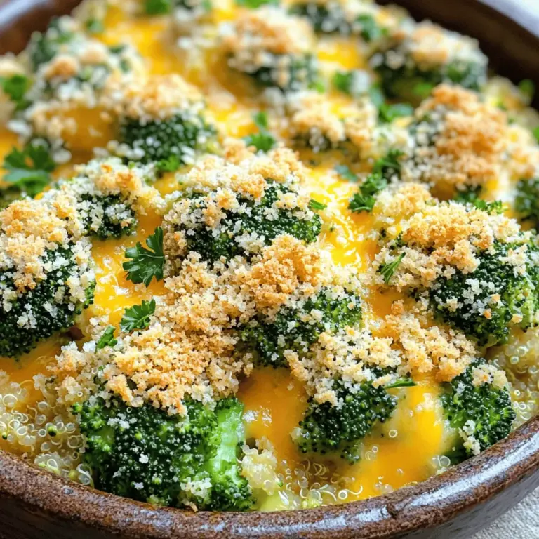- 4 cups fresh broccoli florets - 1 cup cooked quinoa - 1 cup shredded cheddar cheese - 1 cup cream of mushroom soup (low-sodium) - 1/2 cup milk (dairy or non-dairy)