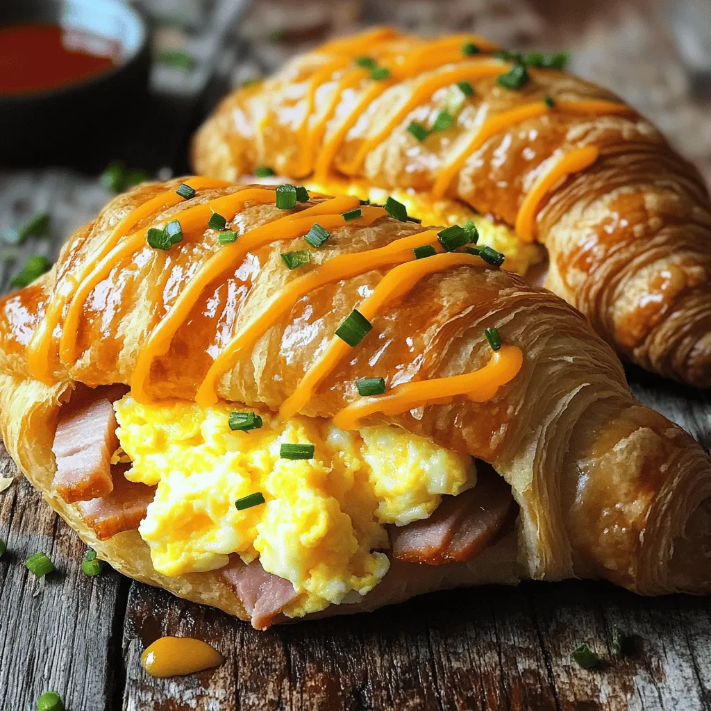 To make the perfect ham, egg, and cheese croissant sandwich, gather these ingredients: