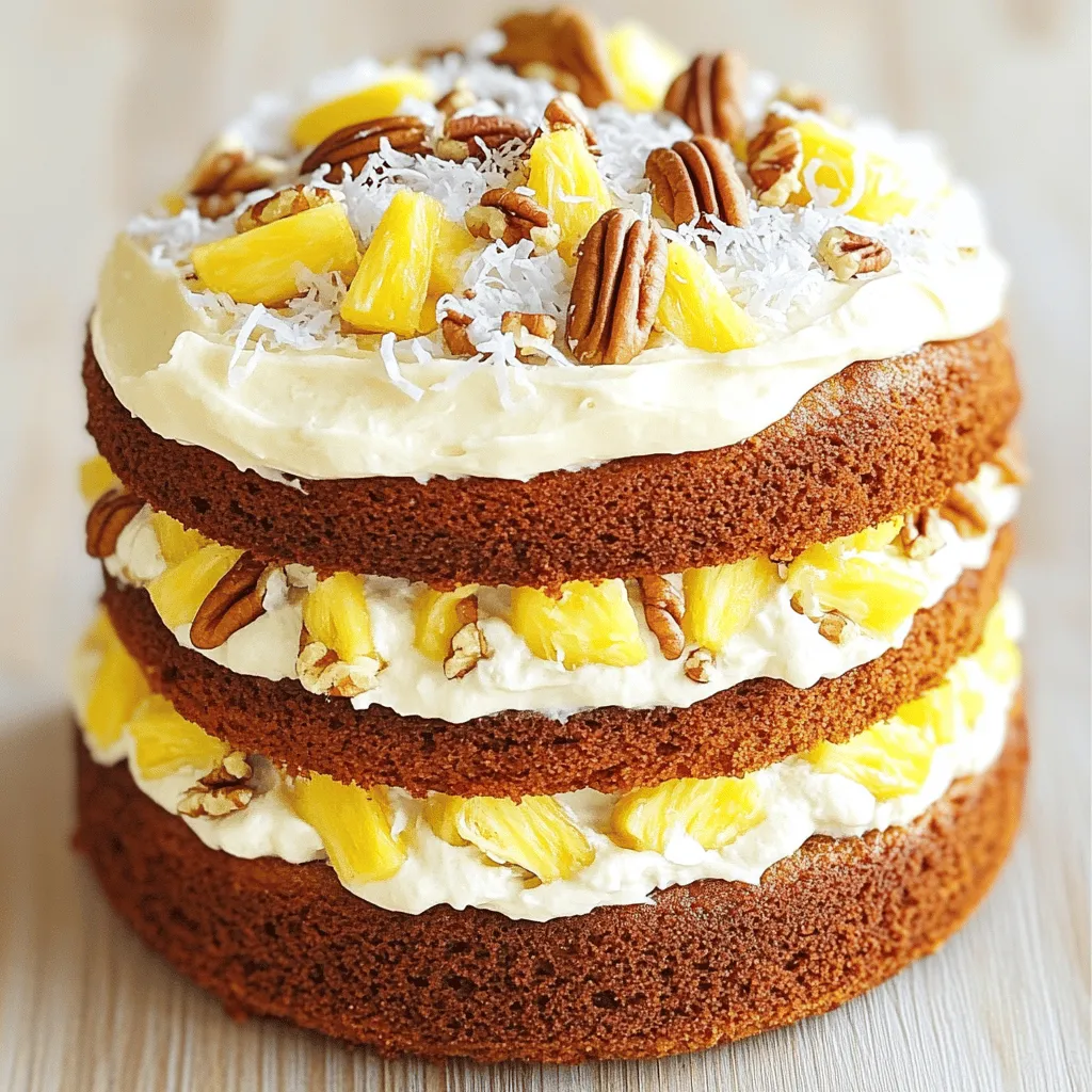 To make a delightful Hummingbird Cake, you need these key ingredients: - 2 cups all-purpose flour - 2 cups granulated sugar - 1 teaspoon baking soda - 1 teaspoon ground cinnamon - 1/2 teaspoon salt - 1 cup vegetable oil - 3 large eggs - 1 teaspoon vanilla extract - 1 cup crushed pineapple, drained - 1 cup mashed ripe bananas (about 2 large) - 1/2 cup chopped pecans or walnuts - 1/2 cup shredded coconut Each ingredient plays an important role. The flour gives structure. Sugar adds sweetness. Baking soda helps the cake rise. Cinnamon gives warmth. The oil keeps it moist. Eggs bind everything. Pineapple and bananas add natural sweetness and flavor. Nuts and coconut add texture. You can try these optional ingredients for fun twists on your Hummingbird Cake: - Toasted coconut for garnish - Additional spices like nutmeg or ginger - Different nuts, like almonds or macadamia - Coconut milk instead of vegetable oil These options let you be creative. You can adjust flavors to match your taste. To make this cake, gather these tools: - Two 9-inch round cake pans - Mixing bowls - Whisk - Rubber spatula - Toothpick for testing doneness - Electric mixer for frosting Having the right tools makes baking easier. It helps ensure your cake turns out well. Don't forget to preheat your oven to 350°F (175°C) before you start mixing. For the full recipe, check the details above. To make your Hummingbird Cake, start with some simple steps. First, gather all your ingredients. You will need: - 2 cups all-purpose flour - 2 cups granulated sugar - 1 teaspoon baking soda - 1 teaspoon ground cinnamon - 1/2 teaspoon salt - 1 cup vegetable oil - 3 large eggs - 1 teaspoon vanilla extract - 1 cup crushed pineapple, drained - 1 cup mashed ripe bananas (about 2 large) - 1/2 cup chopped pecans or walnuts - 1/2 cup shredded coconut Next, preheat your oven to 350°F (175°C). Grease and flour two 9-inch round cake pans. This will help your cakes come out easily. In a large bowl, sift together the flour, sugar, baking soda, cinnamon, and salt. Mixing these dry ingredients first helps to evenly distribute the leavening agents. In another bowl, whisk together the vegetable oil, eggs, and vanilla extract. Make sure you mix them well for a smooth batter. Slowly add your wet ingredients to the dry ingredients. Stir just until combined. You don’t want to overmix, as this can make the cake tough. Gently fold in the crushed pineapple, mashed bananas, chopped nuts, and shredded coconut. This adds flavor and texture to your cake. Now, divide the batter evenly between the two prepared cake pans. Place them in the oven and bake for 25-30 minutes. To check if they are done, insert a toothpick in the center. If it comes out clean, the cakes are ready. Once baked, allow the cakes to cool in the pans for about 10 minutes. Then, carefully turn them out onto wire racks to cool completely. This step is key to prevent sogginess. While the cakes cool, prepare your cream cheese frosting. In a mixing bowl, beat together 8 oz of softened cream cheese and 1/2 cup of unsalted butter. Mix until creamy and smooth. Gradually add 4 cups of powdered sugar. Keep mixing until everything is well combined. Stir in 1 teaspoon of vanilla extract for extra flavor. Once the cakes are completely cool, place one layer on a serving plate. Spread a generous layer of cream cheese frosting on top. Then, place the second cake layer on top. Frost the top and sides of the cake with the remaining frosting. For a lovely finish, you can garnish with toasted coconut and chopped pecans. For the full recipe, check out the recipe section above. Enjoy your delightful Hummingbird Cake! Start by measuring your ingredients correctly. This cake needs balance. Use room temperature eggs and butter for smoother mixing. Always preheat your oven to 350°F (175°C) before you start. Greasing and flouring your pans helps the cake come out easily. Use a toothpick to test for doneness. If it comes out clean, your cake is ready. One common mistake is overmixing the batter. This can make the cake tough. Another mistake is not draining the pineapple properly. Excess moisture can make your cake soggy. Avoid using unripe bananas; they should be soft and brown for the best flavor. Lastly, don’t skip cooling the cakes before frosting. This prevents the frosting from melting. For great cream cheese frosting, start with softened cream cheese and butter. Beat them together until smooth. Gradually add powdered sugar to avoid lumps. Mixing on low speed helps keep the frosting fluffy. Add vanilla extract for extra flavor. If you want a thicker frosting, add more powdered sugar. For a fun touch, sprinkle toasted coconut and chopped pecans on top. You can find the full recipe [here](#). {{image_2}} You can add a tropical flair to your Hummingbird Cake. Use fresh mango or passion fruit for a fun twist. Simply replace half the bananas with equal parts of these fruits. This change brightens the flavor and adds a delightful taste. You can also swap in macadamia nuts for pecans. They bring a buttery crunch that pairs well with the fruit. You can make this cake gluten-free by using almond flour or a gluten-free flour mix. For a vegan version, replace eggs with flax eggs or applesauce. Use coconut oil instead of vegetable oil. Also, make sure to use a vegan cream cheese for the frosting. These swaps keep the cake moist and flavorful without dairy or gluten. Boost the flavor with spices like nutmeg or cardamom. Just a pinch can make a big difference. You might also try adding a splash of rum or coconut extract for extra depth. To make it even more decadent, consider drizzling caramel or chocolate sauce on top before serving. These little touches will elevate your Hummingbird Cake and impress your guests. For the full recipe, check out the detailed instructions above! To keep your hummingbird cake fresh, store it in an airtight container. This will help prevent it from drying out. If you do not have an airtight container, wrap the cake tightly in plastic wrap. Place it in a cool, dry place. Avoid direct sunlight, as it can affect the cake's texture and flavor. If you frosted the cake, it’s best to store it in the fridge. This helps to keep the cream cheese frosting firm and tasty. You can freeze hummingbird cake for later enjoyment. First, let the cake cool completely. Wrap each layer in plastic wrap. Then, place the wrapped layers in a freezer-safe bag or container. Make sure to label them with the date. When you're ready to eat, thaw the cake in the fridge overnight. If you want to freeze slices, cut them first and wrap each slice separately. When stored properly, your hummingbird cake can last up to 5 days in the fridge. If you freeze it, the cake can stay fresh for about 3 months. Always check for any signs of spoilage before consuming, like mold or an off smell. Enjoy your delicious cake while it’s fresh for the best taste! Hummingbird cake is famous for its sweet, fruity flavor. It combines bananas, pineapple, and nuts. This cake is moist and rich. The cream cheese frosting adds a creamy touch. People love it for special occasions. It looks beautiful on any dessert table. You can bake Hummingbird cake a day before serving. Just cool the cakes completely after baking. Wrap them tightly in plastic wrap. Store them in the fridge. When you are ready, frost the cake. This keeps it fresh and tasty. Yes! You can change some ingredients in Hummingbird cake. For a nut-free version, skip the nuts. You can also use different fruits or spices. For a lighter cake, try using less sugar. Feel free to experiment to find your perfect mix. Hummingbird cake comes from the Southern United States. It first appeared in the 1970s. Its name comes from the hummingbird, a tiny bird that loves sweet things. The cake reflects the flavors of the tropics. Pineapples and bananas grow well in warm places. This cake brings a taste of the islands to your kitchen. For a detailed recipe, check out the Full Recipe. This blog post covered everything you need for a great Hummingbird Cake. You learned about key and optional ingredients, plus the tools you need. The step-by-step instructions guide you through preparing, baking, and frosting. Tips and tricks help you avoid mistakes and achieve the best flavor. Plus, we explored tasty variations and proper storage methods. Enjoy your delicious cake, and remember, it's okay to be creative and make it your own!