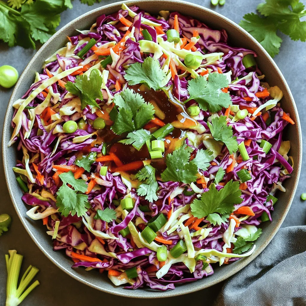 - 1 small head of red cabbage, finely shredded - 2 carrots, grated - 1 red bell pepper, thinly sliced - 1/2 cup fresh cilantro, chopped - 1/4 cup green onions, chopped