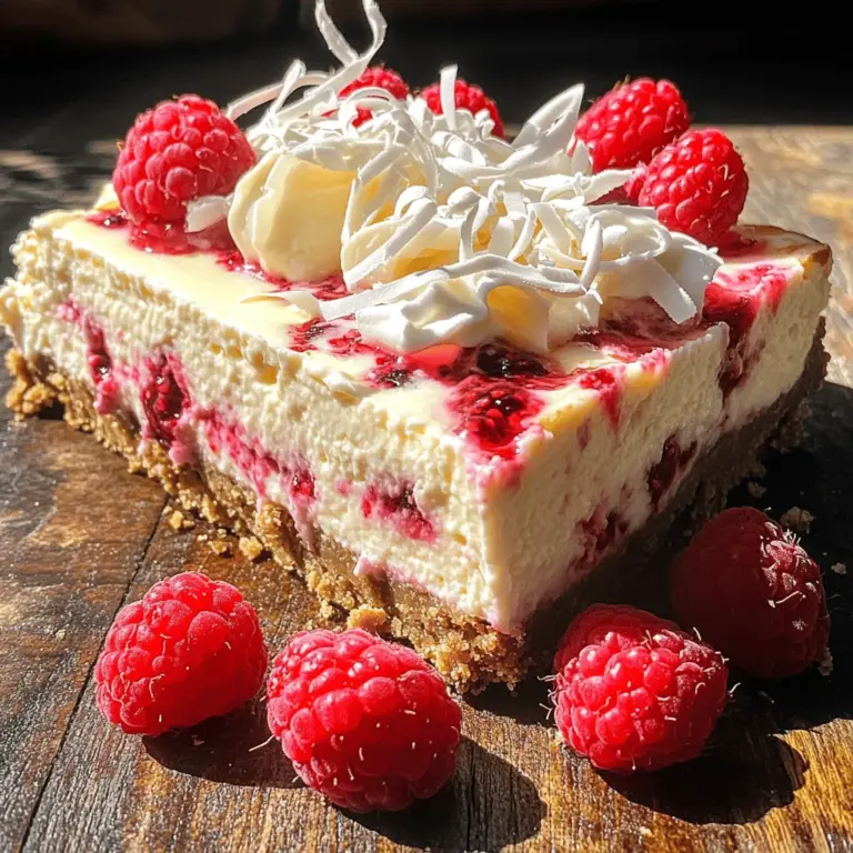 - Cream Cheese: This is the base of the cheesecake. It gives it a rich and creamy texture. - White Chocolate: Use high-quality white chocolate for the best flavor. Melt it and mix it in for sweetness. - Raspberries: Fresh raspberries add a burst of tartness. They balance the sweetness of the cheesecake.