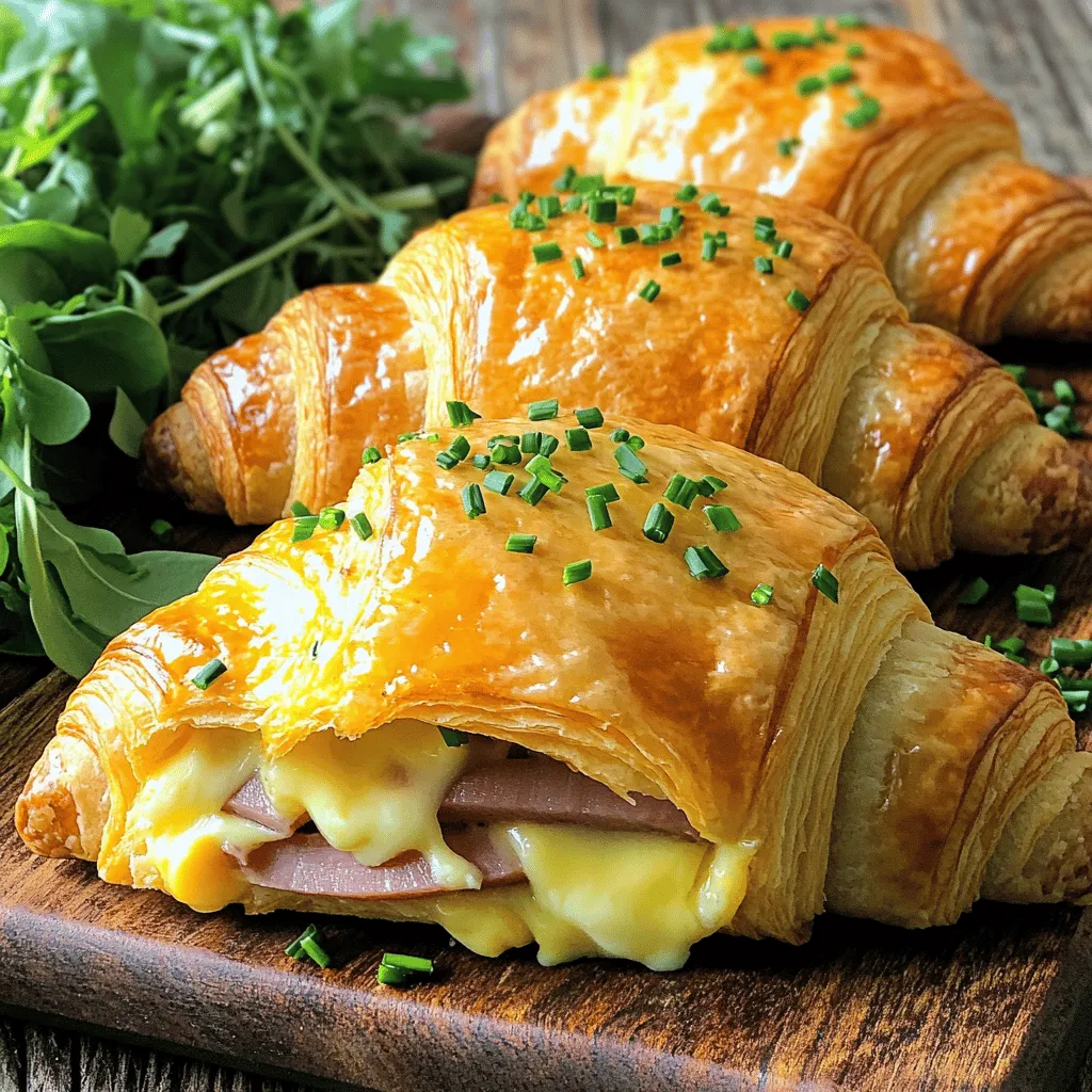 To make baked ham cheese croissants, gather the following ingredients: