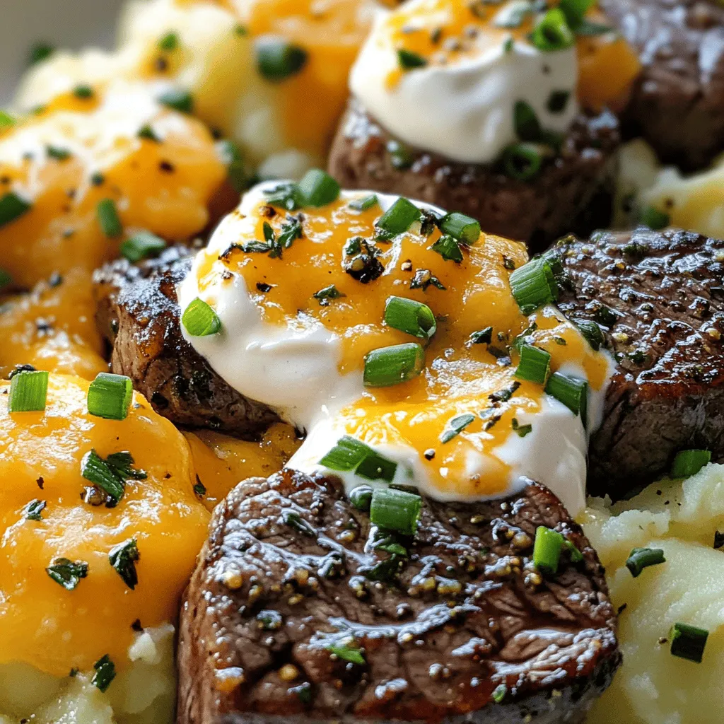 - 1 lb sirloin steak, cut into bite-sized cubes - 4 tablespoons unsalted butter, divided - 4 cloves garlic, minced