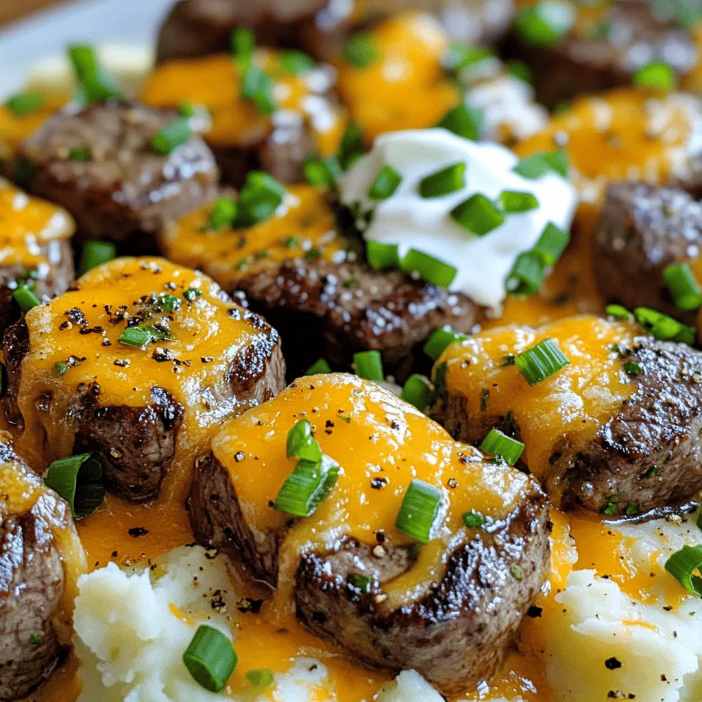 - 1 lb sirloin steak, cut into bite-sized cubes - 4 tablespoons unsalted butter, divided - 4 cloves garlic, minced