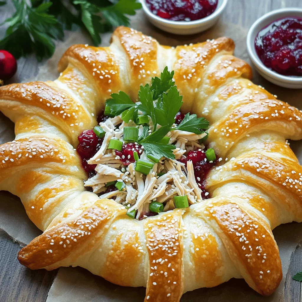 To make a savory turkey and cranberry crescent ring, you need a few key ingredients. First, grab one can of refrigerated crescent roll dough. This dough gives a flaky texture to the dish.
