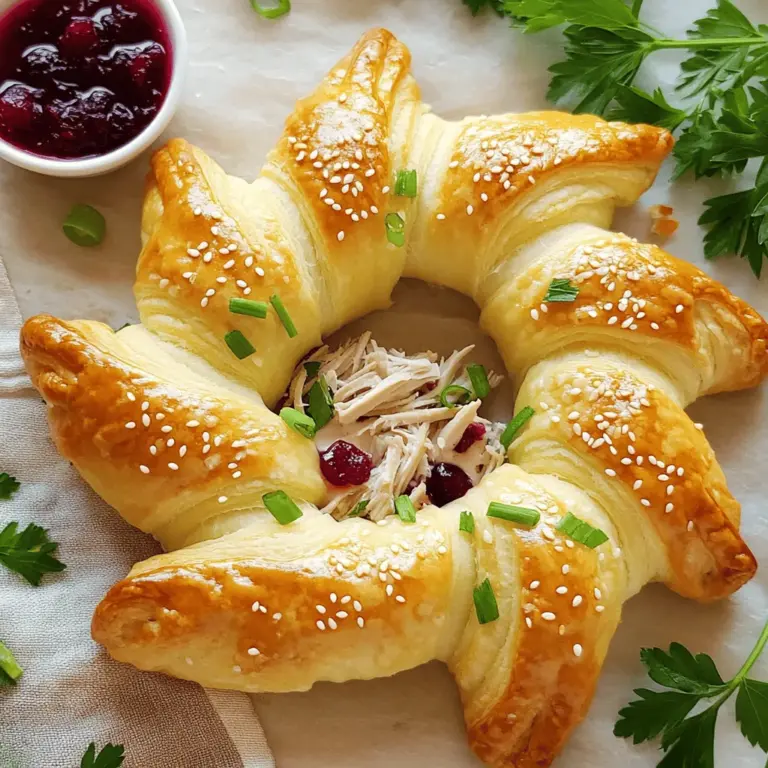 To make a savory turkey and cranberry crescent ring, you need a few key ingredients. First, grab one can of refrigerated crescent roll dough. This dough gives a flaky texture to the dish.