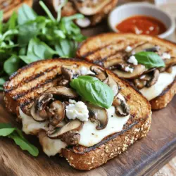 - 2 cups mixed mushrooms (cremini, shiitake, and button), sliced - 1 tablespoon olive oil - 1 teaspoon garlic powder - Salt and pepper to taste - 4 slices of whole-grain bread - 1 cup shredded mozzarella cheese - 1/2 cup crumbled goat cheese - 2 tablespoons fresh basil, chopped (or 1 teaspoon dried basil) - Butter for spreading