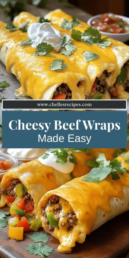 Looking for a quick and delicious meal? Try my cheesy beef wraps! This easy recipe combines flavorful ground beef, melted cheese, and fresh veggies all wrapped in a soft tortilla, making it perfect for busy nights or gatherings. With simple steps and customizable options, these wraps are sure to be a hit with everyone. Click through to explore the full recipe and discover your new favorite meal that’s loaded with taste!