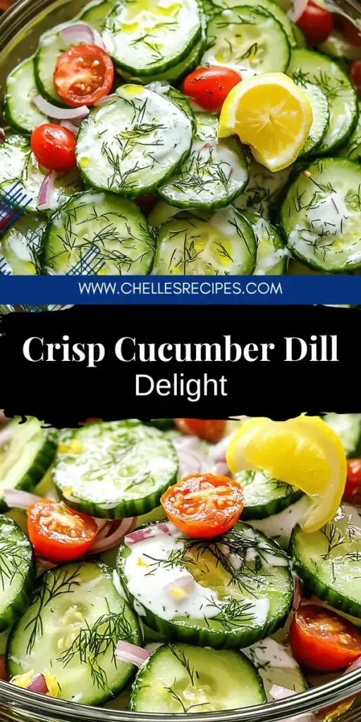Elevate your meals with this refreshing Cucumber Dill Salad that's bursting with flavor! Made with crisp cucumbers, zesty red onions, and sweet cherry tomatoes, this easy recipe combines creamy Greek yogurt and fresh dill for a delicious side dish. Perfect for summer gatherings or as a light lunch, it’s a dish everyone will love. Click through to explore the full recipe and impress your guests with this fresh and flavorful delight!