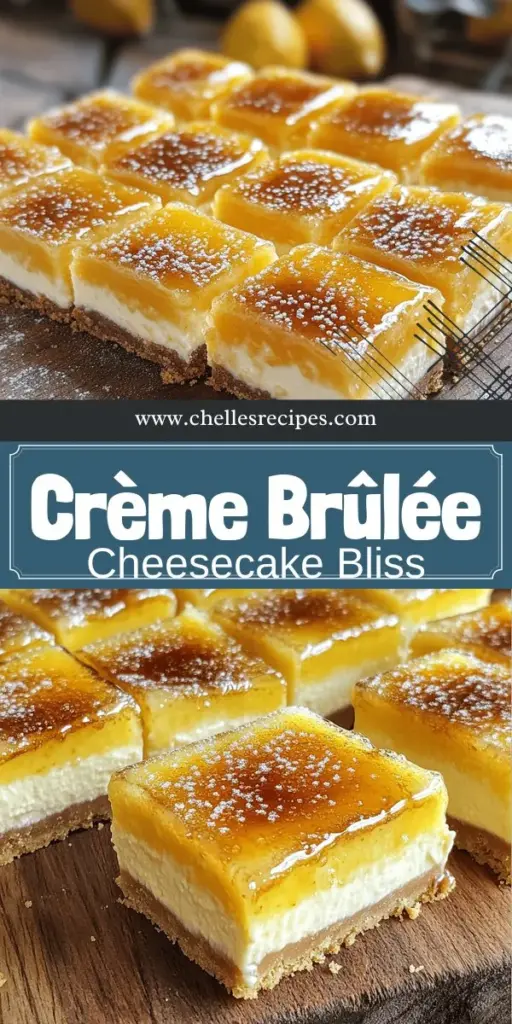 Indulge in the creamy delight of Crème Brûlée Cheesecake Bars that promise to impress! This easy-to-follow recipe combines the luxurious textures of cheesecake and crème brûlée, making it perfect for any occasion. Discover expert tips, ingredient swaps, and serving ideas to elevate your dessert game. Whether for a special event or a cozy night in, these bars are a must-try. Click to explore the full recipe and start your baking journey today!