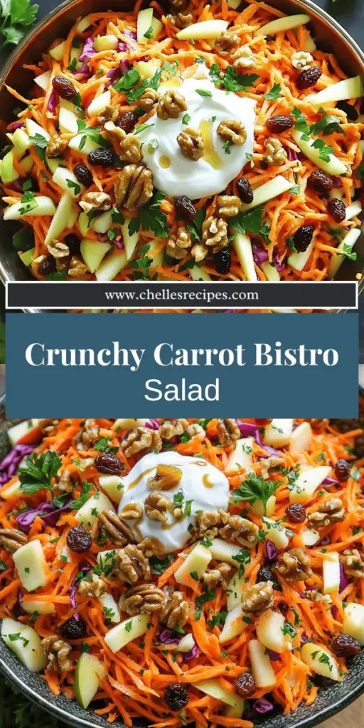 Looking for a fresh and flavorful recipe? This Crunchy Bistro Carrot Salad is your answer! Packed with nutritious ingredients like carrots, red cabbage, and walnuts, this salad is as delicious as it is colorful. Perfect for any meal, it's easy to customize with your favorite herbs or add-ons. Discover how to whip up this vibrant dish and impress your guests. Click through for the full recipe and get ready to enjoy a delightful crunch!