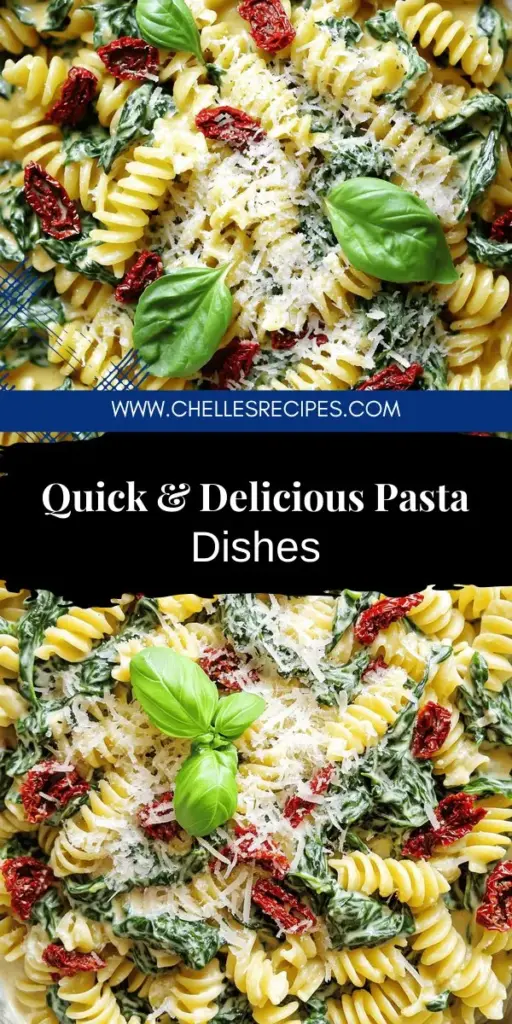 Satisfy your cravings with these easy pasta recipes for delicious quick meals! Featuring creamy spinach and sun-dried tomato rotini, this dish is perfect for busy nights. Learn how to whip up a flavorful meal with simple ingredients and step-by-step guidance. From cooking tips to variations for every diet, this guide has everything you need to impress yourself and your taste buds. Click through to explore the full recipes and make dinner delightful!