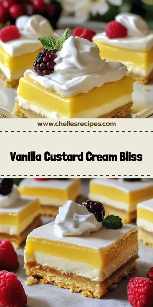 Indulge in the creamy delight of Vanilla Custard Cream Squares, a dessert that’s sure to impress! This recipe features a buttery shortbread base topped with velvety custard cream that's perfect for any occasion. Discover step-by-step instructions, helpful tips, and exciting flavor variations to create your ultimate dessert. Click through to explore the full recipe and treat yourself to these irresistible squares!