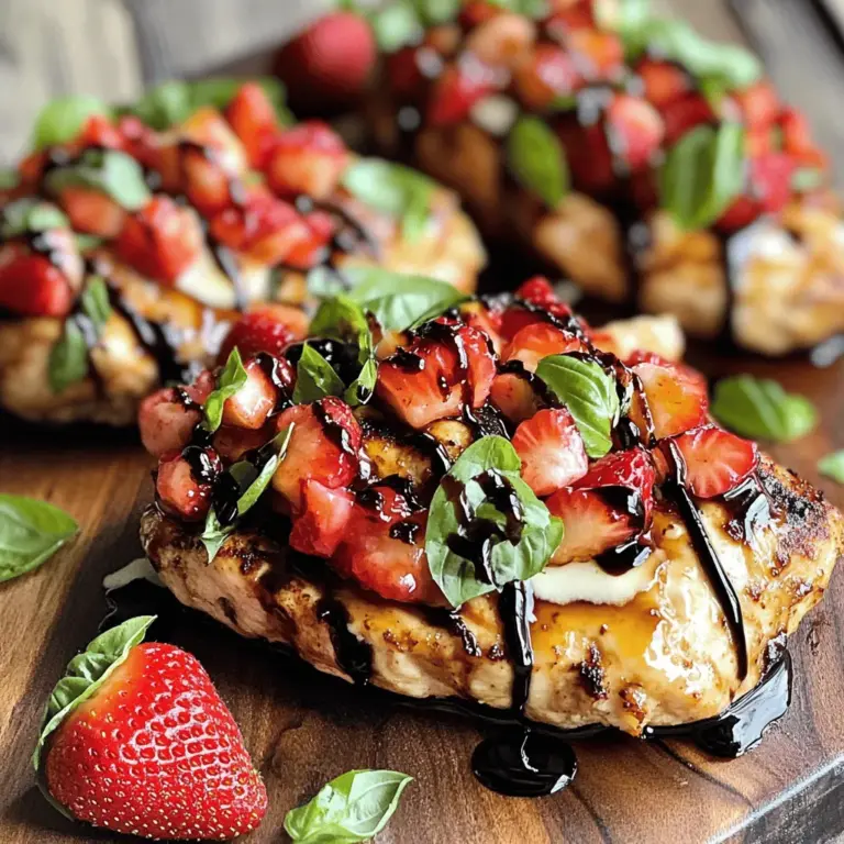 - 4 boneless, skinless chicken breasts - 1 cup fresh strawberries, hulled and diced - 1/4 cup fresh basil, finely chopped - 1 cup mozzarella cheese, shredded