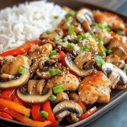 - 1 lb boneless chicken thighs, cut into bite-sized pieces - 8 oz assorted mushrooms (shiitake, button, and oyster), sliced - 2 tablespoons black pepper, freshly ground (adjust to taste) - 3 tablespoons soy sauce - 1 tablespoon oyster sauce (optional) - 1 tablespoon cornstarch - 2 tablespoons vegetable oil - 1 red bell pepper, cut into strips - 3 green onions, chopped - 3 cloves garlic, minced - 1 inch ginger, minced - 1 tablespoon sesame oil - Salt to taste