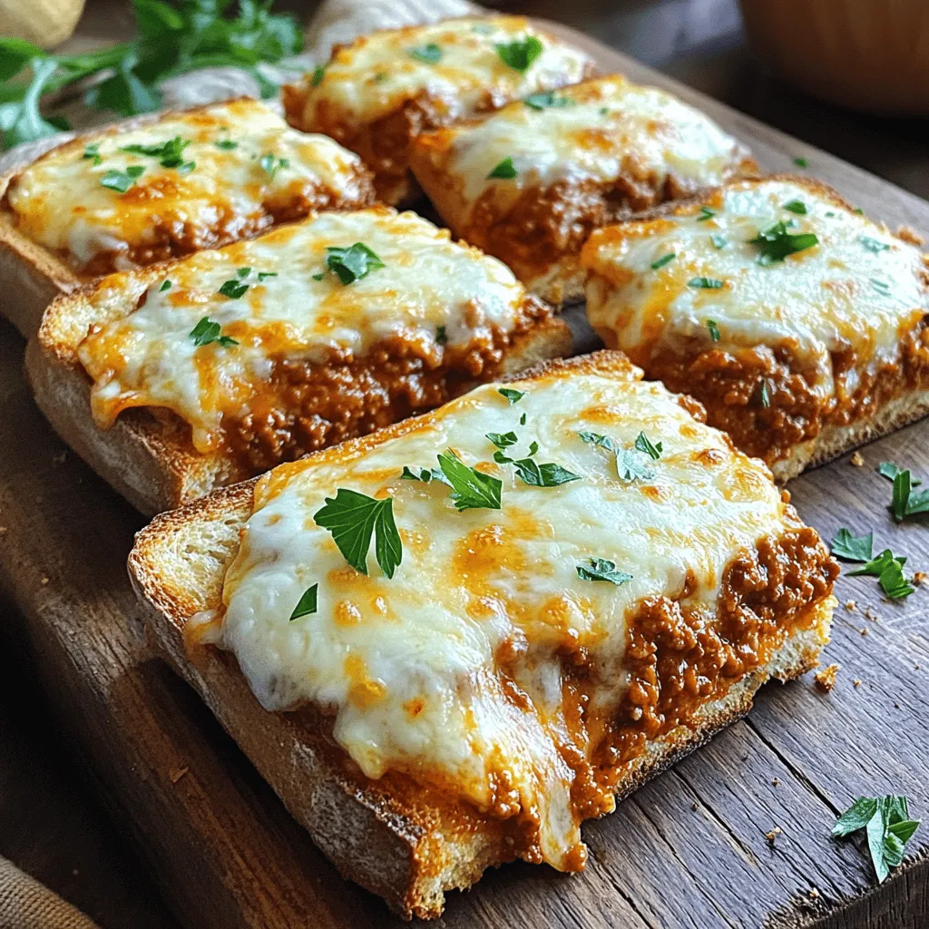 To make Homemade Cheesy Garlic Bread Sloppy Joe Melts, gather these simple ingredients. They create a mix of rich flavors and gooey cheese.