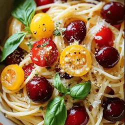 Summer Cherry Spaghetti shines with fresh and simple ingredients. The star of the dish is, of course, the cherries. You want to use sweet, ripe cherries for the best taste. I prefer Bing or Rainier cherries. They are juicy and not too tart.