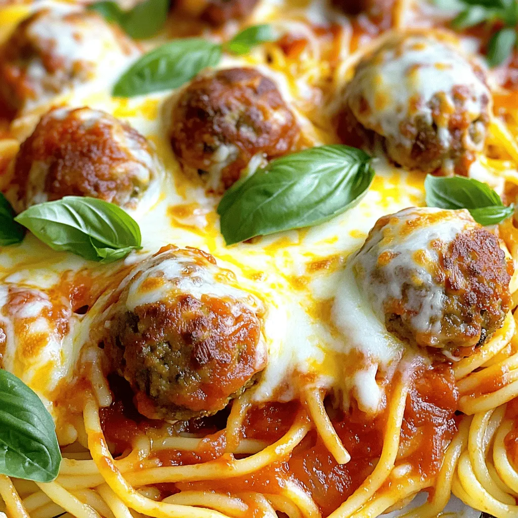 To make this dish, you need key ingredients. Here’s what you will need: - 12 oz spaghetti - 1 lb ground beef (or turkey for a lighter option) - 1 cup breadcrumbs - 1/4 cup grated Parmesan cheese - 1 large egg - 2 cloves garlic, minced - 1 tsp dried oregano - 1 tsp dried basil - Salt and pepper, to taste - 3 cups marinara sauce (store-bought or homemade) - 2 cups shredded mozzarella cheese