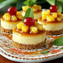 - Cream cheese, pineapple, and graham cracker crust: Cream cheese gives the cheesecake its rich, creamy texture. Pineapple adds a sweet and tangy flavor. The graham cracker crust provides a crunchy base.