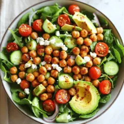 - 1 can chickpeas - Mixed greens assortment - Cherry tomatoes The main ingredients of this salad are simple yet fresh. The chickpeas provide protein and crunch. Mixed greens add color and nutrients. Cherry tomatoes contribute sweetness and juiciness. - Olive oil and spices - Optional: Feta cheese For seasoning, we use olive oil, garlic powder, smoked paprika, and cumin. This blend brings bold flavors. You can add feta cheese for a creamy touch, which complements the salad nicely. - Quantity per salad serving - Adjustments for larger gatherings This recipe serves four. Each serving is about one cup of salad. If you have a larger group, just double or triple the ingredients. You can also mix different greens to suit your guests' tastes. 1. Start by preheating your oven to 400°F (200°C). This temperature helps the chickpeas get nice and crispy. 2. In a large bowl, toss the drained chickpeas with olive oil, garlic powder, smoked paprika, cumin, salt, and pepper. Make sure every chickpea gets coated well in the spices. 1. Spread the seasoned chickpeas onto a baking sheet in a single layer. This helps them roast evenly. 2. Roast the chickpeas for about 25-30 minutes. Shake the pan halfway through. This action makes sure they get crispy all around. Keep an eye on them toward the end. You want them golden and crunchy. 1. While the chickpeas roast, prepare the salad. In a big bowl, combine the mixed greens, cherry tomatoes, cucumber, red onion, and avocado. 2. Once the chickpeas finish roasting, let them cool for a few minutes. Then, add them to the salad mix. 3. Drizzle balsamic vinegar over everything and gently toss to combine. If you like, sprinkle feta cheese on top. For the full recipe, check out the complete instructions. To get the best crispy chickpeas, drying them is key. After you drain and rinse the chickpeas, spread them on a clean towel. Pat them dry gently. This step helps remove extra moisture, leading to a crunchier texture after cooking. You can also use an air fryer for a quick method. This tool circulates hot air, which makes the chickpeas crisp faster. Toss the chickpeas with oil and seasonings, then cook them for about 15-20 minutes. Shake the basket halfway to cook them evenly. To make your salad unique, add extra ingredients. Try diced bell peppers or shredded carrots for a pop of color and crunch. Nuts like almonds or walnuts can add texture, too. You can also include herbs like cilantro or parsley for added freshness. When it comes to dressings, the options are endless. Aside from balsamic vinegar, consider lemon juice or tahini. A yogurt-based dressing works great for a creamy touch. Experiment with flavors to find what you like best. Pair your crispy chickpea salad with proteins for a filling meal. Grilled chicken, shrimp, or tofu makes great options. They add even more flavor and make the dish heartier. This salad is perfect for many occasions. Serve it at lunch, dinner, or as a side dish at gatherings. It's light yet satisfying. You can even bring it to picnics or potlucks. Enjoy your culinary adventure with this crispy chickpea salad! If you want to know how to make it, check out the Full Recipe. {{image_2}} Vegan options This Crispy Chickpea Salad is naturally vegan. You can enjoy it without any animal products. Just skip the feta cheese, or use a vegan cheese option if you like. This keeps the dish fresh and tasty while making it plant-based. Gluten-free considerations Good news! This salad is gluten-free as well. Chickpeas are safe for those with gluten issues. Make sure the balsamic vinegar you choose is also gluten-free, and you’re all set! Seasonal vegetables to consider You can change up the salad based on what is in season. In summer, add sweet corn or bell peppers. In fall, try roasted squash or Brussels sprouts. These swaps keep the salad fun and full of flavor. Alternative legumes instead of chickpeas If you want a twist, change the chickpeas. Black beans or lentils work well, too. These legumes offer different tastes and textures, making your salad unique. Spicier versions To add some heat, toss the chickpeas with cayenne pepper or chili powder before roasting. You can also add sliced jalapeños to the salad for a spicy kick. This makes the salad exciting! Adding sweetness with fruits For a hint of sweetness, include fruits like apples, pears, or pomegranate seeds. They balance the flavors and add a burst of freshness. Feel free to get creative with the fruits you choose! For the full recipe of this delightful salad, check out the [Full Recipe]. To store your crispy chickpea salad, place it in an airtight container. Make sure it’s cool before sealing it. This helps keep the salad fresh. You can store it in the fridge for up to three days. When reheating leftovers, avoid the microwave. It can make the chickpeas soggy. Instead, use a skillet on low heat to warm them up gently. This keeps them crispy and tasty. To keep your crispy chickpeas crunchy, store them separately from the salad. Use a glass jar or a zip-top bag. Make sure the container is dry. Moisture can ruin their texture. If you want to keep them fresh longer, you can add a piece of paper towel inside the container. It helps absorb extra moisture. In the fridge, your salad lasts about three days. If you freeze it, the salad may lose its texture. Crispy chickpeas can be frozen for about a month. Just be aware that they may not be as crunchy after thawing. Look for signs of spoilage, like off smells or mold. If you see any, it’s best to toss it out. Enjoy your crispy chickpea salad fresh for the best taste! For the full recipe, check out the details above. To make your chickpeas crispy, start by drying them well. After rinsing, use a clean towel to pat them dry. This step helps remove excess water. Next, toss them with olive oil and spices. Use garlic powder, smoked paprika, and cumin for great flavor. Spread them on a baking sheet in a single layer. Roast in a preheated oven at 400°F for 25-30 minutes. Shake the pan halfway through to ensure even cooking. This method fosters a crunchy texture. Yes, you can prepare this salad in advance. You can wash and chop the veggies ahead of time. Just store them in the fridge in separate containers. However, I recommend adding the chickpeas and dressing right before serving. This keeps the salad fresh and crisp. If you do add everything early, the greens may wilt. It’s best to serve it within a few hours of mixing. If you don't have balsamic vinegar, there are tasty alternatives. You can use red wine vinegar or apple cider vinegar. Both add a nice tang. Another option is lemon juice for a fresh kick. You can also mix olive oil with any vinegar you choose. This adds a great flavor to salads. Don't be afraid to experiment! The goal is to find an acid that you enjoy. For more ideas, check the Full Recipe. This salad combines wholesome ingredients like chickpeas, greens, and tomatoes. You can roast chickpeas for a crunchy twist, enhancing flavor with simple spices. Use our tips to make crispy chickpeas and explore various variations for a personal touch. Adjust serving sizes for gatherings, and remember how to store leftovers. With these steps, your salad will shine at any meal. Enjoy creating your unique version!