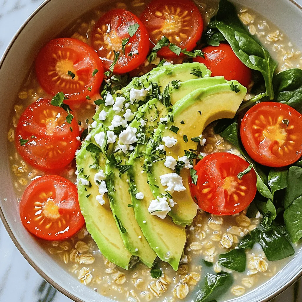 To make a savory oatmeal bowl, you need some key ingredients. Each one plays a part in creating a tasty meal. - 1 cup rolled oats - 2 cups vegetable broth - 1/2 cup cherry tomatoes, halved - 1 cup spinach, packed - 1 small onion, diced - 2 cloves garlic, minced - 1 tablespoon olive oil - 1 teaspoon smoked paprika - Salt and pepper to taste These ingredients come together to create a warm, hearty dish. The rolled oats form the base, while the vegetable broth gives it flavor. Fresh vegetables add nutrients and color, making your bowl look inviting. While the base of your savory oatmeal is delicious on its own, toppings can elevate it further. Here are some great options: - Feta cheese or vegan alternatives - Avocado slices - Fresh herbs (such as parsley or basil) These toppings add creaminess and a burst of flavor. You can mix and match to suit your taste. For the full recipe, check out the detailed steps provided. Start by heating olive oil in a medium saucepan over medium heat. Add diced onion and sauté it for about five minutes. You want the onion to turn soft and clear. This step builds a great flavor base. Next, stir in minced garlic and smoked paprika. Cook this mix for one more minute. The smell will be amazing! Now, add the rolled oats to the pan. Stir them well to coat with the oil and spices. This helps the oats soak up all the good flavors. Pour in two cups of vegetable broth next. Bring the mix to a simmer. This is where the magic happens! Cook the oats for five to seven minutes. Stir occasionally until they become creamy and tender. In the last minute, toss in the chopped spinach and halved cherry tomatoes. This adds color and nutrition to your bowl. Let them wilt and warm up just right. Now it’s time to season! Add salt and pepper to taste. This step is key to bring out all the flavors. Once seasoned, remove the oatmeal from heat. Transfer it into bowls. Top each bowl with sliced avocado, crumbled feta cheese, and fresh herbs. These toppings not only taste great, but they also make your dish look beautiful. For the full recipe, refer to the [Full Recipe]. To get the right texture for your savory oatmeal, focus on the liquid ratios. For creamier oatmeal, use more broth. I recommend starting with two cups of broth for one cup of oats. If you prefer a thicker bowl, cut back a bit on the liquid. Cooking time also affects texture. Rolled oats cook quickly, usually in about 5 to 7 minutes. Keep stirring every couple of minutes for even cooking. If you like your oats softer, you can cook them a minute longer. Just watch to avoid mushiness. To take your savory oatmeal to the next level, experiment with spices and sauces. Smoked paprika adds a nice depth, but try adding cayenne for heat or nutritional yeast for a cheesy flavor. A splash of soy sauce or hot sauce can also brighten the dish. Protein options are endless! Add cooked eggs for richness, or try chickpeas for plant-based protein. You can also mix in cooked sausage or bacon for a heartier meal. Each choice will transform your bowl into a unique creation. For more ideas, check out the Full Recipe. {{image_2}} You can make your savory oatmeal bowl shine with various flavors. For a Mediterranean twist, try adding olives and fresh herbs. Use sun-dried tomatoes or roasted red peppers for extra zest. This version brings a bright taste that pairs well with the creamy oats. An Asian-inspired bowl is another tasty option. Drizzle soy sauce on top, and sprinkle sesame seeds to add crunch. You can also include chopped green onions and a dash of chili oil for heat. These flavors create a delightful mix that changes the whole feel of the dish. Savory oatmeal is great for many diets. If you follow a vegan diet, use vegetable broth and skip the feta cheese. You can add avocado or nutritional yeast for a cheesy flavor. This keeps your meal rich and satisfying. For gluten-free needs, ensure your oats are certified gluten-free. You can also play with low-carb options. Use cauliflower rice instead of oats for a lighter bowl. This swap gives you a similar texture while cutting down on carbs. For the full recipe, check the details above and enjoy customizing your savory oatmeal bowl! To store your savory oatmeal bowl, let it cool first. Place it in an airtight container. This keeps the flavor fresh and prevents spills. Refrigerate it within two hours of cooking. Your savory oatmeal will stay good for about three to four days. - Use glass or plastic containers with lids. - Avoid metal containers, as they can affect taste. When you’re ready to enjoy your leftovers, you can reheat them easily. You have two good options: the microwave or the stovetop. Microwave: 1. Place your oatmeal in a microwave-safe bowl. 2. Add a splash of water or broth to help it rehydrate. 3. Cover the bowl loosely and heat for about one to two minutes. Stir halfway through to ensure even heating. Stovetop: 1. In a small saucepan, add your oatmeal. 2. Pour in a little water or broth to prevent sticking. 3. Heat over medium-low, stirring often. This method takes about five minutes. Both methods work well, but stovetop reheating can keep the texture nice. Enjoy your delicious savory oatmeal bowl! For the full recipe, check the earlier section. Yes, you can use steel-cut oats. However, they need more time to cook. Steel-cut oats take about 20 to 30 minutes to soften. You will also need to add more liquid. Aim for 3 cups of broth for every cup of oats. If you don't have vegetable broth, use water or chicken broth as alternatives. You can also use mushroom broth for a richer taste. Adding spices like garlic powder and onion powder can boost the flavor. To make your oatmeal creamy without dairy, add a splash of almond milk or coconut milk. You can also stir in some nut butter for added creaminess. Blending the oats after cooking can also help achieve that smooth texture. Yes, you can prepare savory oatmeal in advance. Make a batch and store it in the fridge for up to 4 days. To reheat, add a splash of broth or water to loosen it up. Savory oatmeal is very nutritious. It is high in fiber from the oats and veggies. Spinach adds iron, and tomatoes provide vitamins C and K. Feta cheese adds protein, while healthy fats come from avocado. This meal is balanced and great for your health. Savory oatmeal is a simple dish that packs a flavorful punch. We explored essential ingredients, like rolled oats and fresh veggies, to build a satisfying meal. You can add feta or avocado for extra taste. We went through easy steps to prepare, cook, and customize your bowl. Finally, remember that creativity makes this dish shine. Adjust flavors, explore variations, and store leftovers for quick meals. Enjoy your savory oatmeal journey!