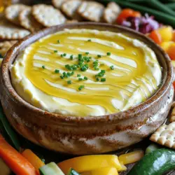 - 8 oz cream cheese, softened - ½ cup Greek yogurt - ¼ cup honey To make the dip, start with cream cheese. It gives the dip its rich and smooth base. Greek yogurt adds a nice tang and creaminess. Honey brings a sweet touch that balances the flavors. - 1 teaspoon red pepper flakes (adjust based on heat preference) - 1 tablespoon lemon juice - ½ teaspoon garlic powder Red pepper flakes give the dip a spicy kick. You can add more or less based on your taste. Lemon juice adds brightness and freshness. Garlic powder gives it a warm, savory depth. - ⅓ cup shredded sharp cheddar cheese - ¼ cup chopped fresh chives (or parsley for garnish) - Crackers, bread, or vegetables for dipping Shredded cheddar cheese melts beautifully on top. Fresh chives or parsley add color and flavor. For dipping, you can use crackers, crusty bread, or fresh veggies. These options make the dip fun and easy to enjoy. For the full recipe, check out the detailed steps to create this tasty dip! Preparing the Oven and Baking Dish First, you need to preheat your oven to 350°F (175°C). This step is important for even cooking. While the oven warms up, grab a small oven-safe dish. I like to use a round or square dish that holds about 2 cups. This will be perfect for our dip. Mixing the Primary Ingredients In a mixing bowl, take 8 oz of softened cream cheese and ½ cup of Greek yogurt. Blend these until they are smooth. You can use a hand mixer or a spatula. Next, add in ¼ cup of honey, 1 teaspoon of red pepper flakes, 1 tablespoon of lemon juice, and ½ teaspoon of garlic powder. Mix everything together until it’s well combined. Finally, fold in ⅓ cup of shredded sharp cheddar cheese. Make sure the cheese is evenly mixed in. Oven Settings and Timing Once your mixture is ready, transfer it to your oven-safe dish. Spread the dip evenly and smooth the top with a spatula. Place the dish in the preheated oven. Bake the dip for 20 to 25 minutes. You want it to be hot and bubbly around the edges. How to Check for Doneness To check if your dip is done, look for bubbling at the edges. You can also stick a knife in the center. If it comes out warm, the dip is ready. Best Practices for Serving Hot Serve the dip right from the oven for the best flavor. It tastes wonderful when hot. Top it with ¼ cup of chopped fresh chives for color and taste. Ideas for Plating For serving, arrange a platter with your favorite dippers. Crackers, crusty bread, or fresh veggies work great. This dip is perfect for parties or a cozy night in. You can find the full recipe to make this dip at home. Alternative Cheese Options If you want a twist, try using goat cheese or ricotta instead of cream cheese. Both add unique flavors. Goat cheese gives a tangy taste, while ricotta offers a light, airy texture. You can mix different cheeses for a fun flavor blend. Changing Up the Sweetness For a different sweetness, use maple syrup or agave instead of honey. These options can change the dip's flavor profile. They also work well if you want to avoid honey for dietary reasons. Importance of Ingredient Temperature Always start with room-temperature cream cheese and yogurt. Cold ingredients can make it hard to mix. Softened ingredients blend better, giving you a creamy dip. Mixing Techniques Use a handheld mixer or a spatula for blending. This allows you to control the texture. Mix until smooth and well-combined. Avoid over-mixing, as it can make the dip too airy. Spice Adjustment Tips Adjust the red pepper flakes based on your heat preference. If you love spice, add more. For a milder dip, use less. You can also try adding smoked paprika or cayenne for a different kick. Adding Fresh Herbs Chives or parsley can really brighten up your dip. Add them before serving for a fresh touch. You can also try basil or cilantro for a unique twist. Herbs can enhance both the taste and the look of your dip. {{image_2}} You can make this dip even hotter! Start by adding more red pepper flakes. You can also use hot sauce for a different flavor. Try adding jalapeños or even chipotle peppers. They bring extra heat and a smoky taste. Mix in fresh fruits like diced apples or pears. They give a sweet crunch. Nuts like walnuts or pecans add texture. You can also switch your honey. Try using wildflower or clover honey for unique tastes. Each type of honey has a different flavor profile. If you want a dairy-free dip, swap the cream cheese for cashew cheese or tofu. Use coconut yogurt instead of Greek yogurt. They give a creamy texture that works well. For flavor, add nutritional yeast or smoked paprika. These add depth without dairy. For storing leftovers, use an airtight container. Glass containers work great, but plastic ones are fine too. Make sure the lid seals tightly to keep air out. Always let the dip cool down to room temperature before you store it. This helps prevent moisture build-up inside the container. Refrigerate the dip as soon as possible. It will stay fresh for about 3 to 4 days. When you want to reheat the dip, use a microwave or an oven. If using a microwave, place the dip in a microwave-safe dish. Heat it in short bursts of 30 seconds. Stir in between to avoid hot spots. If using an oven, preheat it to 350°F (175°C). Cover the dish with foil to keep moisture in. Bake it for about 10-15 minutes until warm. This will help keep the dip creamy and delicious. Yes, you can freeze Hot Honey Cream Cheese Dip! To freeze, first let the dip cool completely. Then, spoon it into a freezer-safe container. Leave some space at the top for expansion. Seal the container tightly to avoid freezer burn. To thaw, move it to the fridge overnight. Once thawed, you can reheat it using the tips above. Enjoy your delicious dip even later! For the full recipe, check out the earlier section. You can dip many tasty things in this dip. Here are some popular options: - Crackers: Choose your favorite kind for a perfect crunch. - Bread: Use slices of baguette or crusty bread for a warm bite. - Vegetables: Fresh veggies like carrots, celery, or bell peppers add color and health. - Pretzels: These salty snacks pair well with the sweet and spicy flavors. - Chips: Tortilla chips or pita chips make a fun choice too. Yes, you can prepare this dip ahead of time. Here are some tips: - Mix the cream cheese and yogurt the day before. - Store it in the fridge in an airtight container. - When ready to serve, bake it just before your guests arrive. - This keeps the dip fresh and hot when you serve it. Leftovers can last for about 3 to 5 days in the fridge. Here are some storage tips: - Place the dip in an airtight container to keep it fresh. - Check for any signs of spoilage before eating. - Reheat in the oven to keep the creamy texture. - Enjoy your tasty dip again without waste! In this post, we explored how to make a delicious Hot Honey Cream Cheese Dip. We started with the main ingredients like cream cheese, Greek yogurt, and honey. Next, we covered preparation steps, baking instructions, and serving suggestions for the best taste. You also learned tips for creamy texture, flavor enhancement, and variations, including vegan options. Finally, we reviewed storage tips and common questions. Try this dip at your next gathering. It’s sure to be a hit!