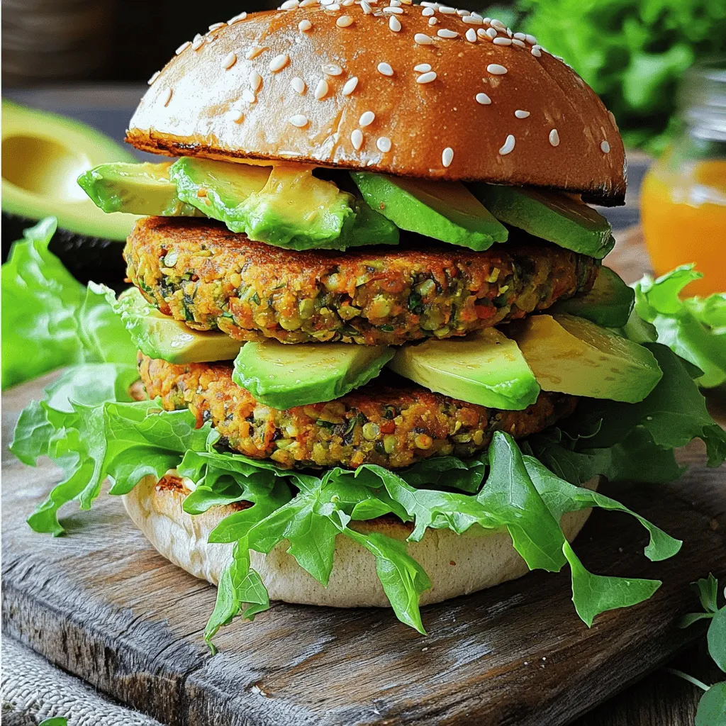 To make tasty veggie burger patties, you need a few key items: - 1 cup cooked black beans, mashed - 1/2 cup cooked quinoa - 1/2 cup grated carrots - 1/2 cup finely chopped bell peppers (any color) - 1/4 cup chopped fresh cilantro - 1/4 cup breadcrumbs (whole wheat for a healthier option) - 2 tablespoons chia seeds (or ground flaxseeds) soaked in 6 tablespoons water - 2 teaspoons cumin powder - 1 teaspoon garlic powder - Salt and pepper to taste - Olive oil for frying These ingredients create a hearty base that delivers great flavor and texture. For a little twist, consider adding these optional ingredients: - Diced onions for sweetness - Jalapeños for heat - Smoked paprika for depth - Corn for sweetness and crunch - Nutritional yeast for a cheesy flavor Adding these extras can make your patties even more exciting and unique. Every ingredient in your veggie burger patties offers great health benefits: - Black beans: High in protein and fiber, they support muscle growth and digestion. - Quinoa: A complete protein that provides essential amino acids and minerals. - Carrots: Rich in beta-carotene, they promote good vision and skin health. - Bell peppers: Packed with vitamins A and C, they boost your immune system. - Cilantro: Contains antioxidants and may help lower blood sugar levels. - Chia seeds: Full of omega-3 fatty acids, they support heart health and brain function. - Whole wheat breadcrumbs: Provide fiber for better digestion. - Cumin: Aids digestion and adds a warm flavor. - Garlic powder: Known for its health benefits, including boosting immunity. - Olive oil: A healthy fat that can improve heart health. These ingredients not only taste great but also nourish your body. Make sure to check out the Full Recipe for all the cooking steps! First, grab a small bowl. Add 2 tablespoons of chia seeds and 6 tablespoons of water. Stir it well. Let it sit for about 5 minutes. You will see it thicken into a gel. This gel helps bind the patties together. It keeps them from falling apart while cooking. Now, take a large bowl. Add 1 cup of mashed black beans, 1/2 cup of cooked quinoa, and 1/2 cup of grated carrots. Next, chop 1/2 cup of bell peppers and add them to the mix. Don’t forget to add 1/4 cup of chopped fresh cilantro. This gives a fresh taste. Next, pour in the chia seed mixture you made. Add 1/4 cup of breadcrumbs, 2 teaspoons of cumin powder, and 1 teaspoon of garlic powder. Sprinkle in some salt and pepper to your liking. Mix everything well. You want a nice, even texture. Now it's time to form the patties. Use your hands to shape the mix into patties about 1/2 inch thick. You should get about 6 to 8 patties. Heat a skillet over medium heat and drizzle in a little olive oil. Once the oil is hot, carefully place the patties in the skillet. Cook them for about 5 to 6 minutes on each side. You want them golden brown and crispy. When done, remove the patties from the skillet. Let them drain on a paper towel to soak up extra oil. Your veggie burger patties are now ready! You can find the full recipe to enjoy this tasty dish. You can cook veggie burger patties in a skillet or on a grill. Both methods work well, but they offer different flavors and textures. A skillet gives you control over the heat. You can easily flip the patties and watch them brown. To use a skillet: - Heat olive oil on medium heat. - Cook each side for 5-6 minutes until golden brown. Grilling adds a smoky taste. For the grill: - Preheat the grill to medium-high. - Cook the patties for about 4-5 minutes on each side. Choose the method you enjoy most. Both will yield tasty results. Texture matters for a great veggie burger. You want it to be firm yet juicy. Here are some tips to achieve the right texture: - Use the right binder: Chia seeds or flaxseeds help hold the patties together. Make sure to let them sit in water until they form a gel. - Don't overmix: When combining ingredients, mix just until everything is blended. Overmixing can make the patties tough. - Form patties evenly: Keep them about 1/2 inch thick. This ensures they cook evenly and stay together well. These steps will help you make delicious, well-textured patties. Avoiding pitfalls can lead to better veggie burger patties. Here are some common mistakes: - Skipping the binding agent: Without a binder, your patties may fall apart. Always use chia seeds or flaxseeds. - Not letting the mixture sit: Allow the mixture to chill for 15-30 minutes. This helps the flavors blend and firms up the patties. - Cooking at too high a temperature: High heat can burn the outside while leaving the inside uncooked. Stick to medium heat for best results. By avoiding these mistakes, you’ll create amazing homemade veggie burger patties that everyone will love. For the full recipe, check out the instructions above. {{image_2}} You can switch up the beans in your veggie burger. Black beans give a rich flavor, but chickpeas or kidney beans work too. Each bean adds its unique taste and texture. For a milder flavor, use white beans. This way, you can make a variety of burgers that suit your taste. If you need a gluten-free option, there are great choices. Use ground oats or almond flour instead of traditional breadcrumbs. These options bind the patties well and add healthy fats. You can also try crushed rice cakes or gluten-free breadcrumbs if you want a different texture. Spices can change the whole taste of your veggie burger. Cumin and garlic powder give a warm flavor. Try adding smoked paprika for a smoky kick. If you like heat, consider a pinch of cayenne pepper. Fresh herbs like basil or oregano can also brighten up the flavor. Mix and match spices to create your own signature burger. For the complete recipe, check the full recipe section in this article. After cooking your veggie burger patties, let them cool down. Once cool, place them in an airtight container. Store them in the fridge for up to five days. This keeps the patties fresh and ready for your next meal. If you want to keep them longer, consider freezing. To freeze your veggie patties, first, let them cool completely. Then, wrap each patty in plastic wrap. Place all the wrapped patties in a freezer-safe bag. You can freeze them for up to three months. This method helps them stay tasty and easy to use later. When you want to eat them, just take out what you need. When reheating frozen veggie patties, do it slowly. You can use an oven or a skillet. If using the oven, preheat it to 375°F (190°C). Place the patties on a baking sheet and heat for about 15-20 minutes. For a skillet, heat a little olive oil over medium heat. Cook the patties for about 5 minutes on each side. Both methods will help keep the patties crispy on the outside. Enjoy them warm, just like when they were freshly made! The best way to cook veggie burger patties is in a skillet or on a grill. I prefer a skillet because it gives a nice crisp. Heat a little olive oil in your skillet over medium heat. Once hot, add the patties. Cook each side for about 5 to 6 minutes. You want them golden brown and crispy. Yes, you can make these patties ahead of time. Shape the patties and place them on a tray. You can cover them with plastic wrap and store them in the fridge for up to two days. If you want to keep them longer, freeze them. Just layer them with parchment paper to avoid sticking. You can tell the patties are fully cooked when they are golden brown on both sides. The inside should feel firm when you press them. If you're unsure, you can cut one in half. It should look hot and steamy but not mushy. You can serve these patties in many tasty ways! Try them on whole-grain buns with fresh toppings like lettuce, tomato, and avocado. You can also add sauces like yogurt or tahini for extra flavor. Serve them with sweet potato fries or a side salad for a complete meal. Check out the Full Recipe for more serving ideas! In this post, we covered key ingredients for veggie patties and their benefits. You learned how to prepare, mix, and cook patties perfectly. The tips shared help you avoid common cooking mistakes. We explored variations with different beans and spices for more flavor. Lastly, we discussed storage and reheating to keep leftovers tasty. Embrace these ideas for delicious, healthy veggie patties. Enjoy creating your own unique flavors!
