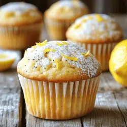 To make Lemon Poppy Seed Muffins, gather these ingredients: - 1 ½ cups all-purpose flour - 1 cup granulated sugar - 2 tablespoons poppy seeds - 2 teaspoons baking powder - ½ teaspoon baking soda - ½ teaspoon salt - ½ cup unsalted butter, melted - 2 large eggs - 1 cup buttermilk (or milk with 1 tablespoon lemon juice added) - Zest of 2 lemons - 2 tablespoons fresh lemon juice - Optional: powdered sugar for dusting When measuring flour, use a spoon to fill your cup, then level it off. This helps ensure accuracy. For sugar, scoop it into the cup and level it off too. When it comes to liquids, use a clear measuring cup. Fill it to the desired line at eye level for the best results. If you don’t have buttermilk, mix regular milk with a bit of lemon juice. Almond milk works well for a dairy-free option. If you need a gluten-free version, use a 1-to-1 gluten-free flour blend. For a less sweet muffin, cut back on the sugar by one-fourth. Each substitution can change the flavor a bit, so experiment to find what you like best. Start by gathering your ingredients. You will need: - 1 ½ cups all-purpose flour - 1 cup granulated sugar - 2 tablespoons poppy seeds - 2 teaspoons baking powder - ½ teaspoon baking soda - ½ teaspoon salt - ½ cup unsalted butter, melted - 2 large eggs - 1 cup buttermilk (or milk with 1 tablespoon lemon juice added) - Zest of 2 lemons - 2 tablespoons fresh lemon juice - Optional: powdered sugar for dusting Next, preheat your oven to 350°F (175°C). Line a muffin tin with paper liners or grease the cups. This step is key to prevent sticking. In a large bowl, whisk together the flour, sugar, poppy seeds, baking powder, baking soda, and salt. Mix until everything is well combined. This creates a good base for your muffins. In another bowl, mix the melted butter, eggs, buttermilk, lemon zest, and lemon juice. Whisk until smooth. This mix adds moisture and flavor to the muffins. Pour the wet mixture into the dry ingredients. Gently fold them together until just combined. Stop mixing when you see a few lumps; overmixing makes muffins tough. Now, scoop the batter into the muffin tin. Fill each cup about two-thirds full. This allows space for rising. Place the tin in the oven. Bake for 18-20 minutes. Check with a toothpick; it should come out clean when done. This means your muffins are perfectly baked. After baking, let the muffins cool in the tin for about 5 minutes. Then, transfer them to a wire rack to cool completely. Cooling on the rack helps keep them fluffy. If you like, dust the tops with powdered sugar for a sweet touch. It makes them look nice and adds a bit of sweetness. To make perfect muffins, remember a few key tips: - Use fresh ingredients. Fresh baking powder and baking soda make a big difference. - Don’t overmix the batter. This keeps your muffins soft and fluffy. - Let the muffins cool before serving. This helps them firm up. Following these steps and tips will help you create light, fluffy, and delicious lemon poppy seed muffins. For the full recipe, check out the complete instructions above. To boost the taste of your lemon poppy seed muffins, try using fresh lemon juice and zest. Fresh ingredients make a big difference. You can also add a pinch of vanilla extract for depth. If you want a richer taste, use buttermilk instead of regular milk. It adds moisture and tang. For a lovely crunch, sprinkle extra poppy seeds on top before baking. One common mistake is overmixing the batter. This can lead to dense muffins. Mix just until the wet and dry ingredients are combined. Another mistake is not measuring ingredients correctly. Use the spoon-and-level method for flour. Too much flour can make muffins dry. Always check your oven temperature. An oven that’s too hot can burn the muffins. Lemon poppy seed muffins pair well with tea or coffee. They make a great breakfast or snack. You can also serve them with a drizzle of lemon glaze. For a fun touch, try adding berries on the side. If you want a sweet finish, dust the tops with powdered sugar. This simple step makes them look fancy! For the full recipe, check out the detailed instructions. {{image_2}} To make gluten-free lemon poppy seed muffins, swap regular flour for gluten-free flour. Look for blends that include xanthan gum. This helps mimic the texture of all-purpose flour. Follow the same recipe steps as usual. The muffins will still taste great and have a light texture. For vegan lemon poppy seed muffins, replace the eggs with flax eggs. Mix 1 tablespoon of ground flaxseed with 2.5 tablespoons of water for each egg. For the butter, use coconut oil or a plant-based butter. You can also use almond milk instead of buttermilk. These swaps will create a moist and tasty muffin. You can mix in different flavors too. Try adding blueberries or raspberries for a fruity twist. For a nutty flavor, fold in chopped walnuts or almonds. You can even add spices like cinnamon or ginger for a warm touch. Experimenting with these flavors can lead to exciting new muffins. For the complete recipe, check out the Full Recipe section. To keep your lemon poppy seed muffins fresh, store them in an airtight container. Place parchment paper between layers to prevent sticking. These muffins stay good at room temperature for up to three days. If you want to keep them longer, consider freezing. You can freeze lemon poppy seed muffins for up to three months. First, let them cool completely. Wrap each muffin tightly in plastic wrap. Then place them in a freezer-safe bag or container. Label the bag with the date for easy tracking. When you want one, just take it out and let it thaw. To reheat, you have a few options. The oven works best for keeping them fluffy. Preheat the oven to 350°F (175°C). Place the muffins on a baking sheet and heat for about 10 minutes. You can also use a microwave. Heat for 15 to 20 seconds, checking to avoid overheating. Enjoy your warm, delightful muffins! For the full recipe, refer back to the recipe section. Lemon poppy seed muffins last about three days at room temperature. Keep them in an airtight container. You can also store them in the fridge for up to a week. If you want to keep them longer, freeze them. They can last for up to three months in the freezer. Just thaw them overnight before enjoying. Yes, you can use different flours. Whole wheat flour works well, adding a nutty flavor. Almond flour is a gluten-free option, but it will change the texture. For a lighter muffin, try cake flour. Just remember, different flours may need adjustments in liquid. You can easily substitute buttermilk with regular milk. Just add one tablespoon of lemon juice to the milk. Let it sit for about five minutes before using. This will give you a similar tangy flavor. You can also use yogurt mixed with water or milk as a substitute. Absolutely! To reduce the sweetness, cut down the sugar by one-third. You can also use a sugar substitute if you prefer. Another option is to add more lemon juice and zest for a tangy flavor. This will balance the sweetness and enhance the muffin's taste. For the full recipe, refer to the instructions above. To wrap up, this post covered the ingredients needed for lemon poppy seed muffins, including substitutes and measurement tips. We explored step-by-step instructions to help you bake perfect muffins and shared tips to enhance flavor and avoid common mistakes. Variations like gluten-free and vegan options expand your choices. Lastly, proper storage and reheating tips keep your muffins fresh. Muffins are a treat, and with these insights, you can make them even better. Happy baking!