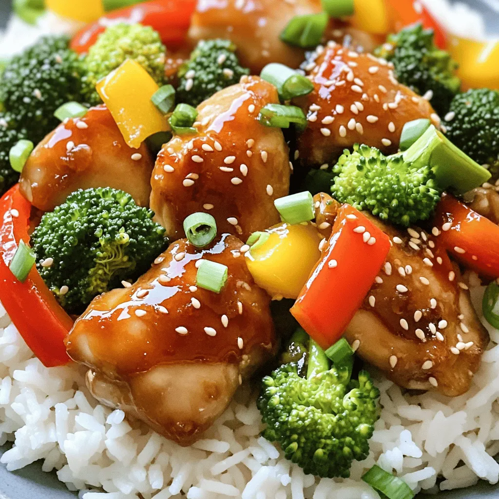 To make Sweet and Spicy Asian Chicken, gather the following ingredients: - 1 lb chicken thighs, boneless and skinless, cut into bite-sized pieces - 2 tablespoons soy sauce - 2 tablespoons honey - 1 tablespoon sriracha (adjust to taste) - 1 tablespoon sesame oil - 2 cloves garlic, minced - 1 teaspoon ginger, grated - 1 bell pepper, sliced (any color) - 1 cup broccoli florets - 2 green onions, sliced - Sesame seeds for garnish - Cooked jasmine rice or quinoa for serving These ingredients combine to create a dish bursting with flavor. The chicken thighs bring rich taste and tenderness. The marinade, made with soy sauce, honey, and sriracha, adds a sweet and spicy kick. Fresh vegetables like bell pepper and broccoli provide crunch and color. Lastly, green onions and sesame seeds make the dish look beautiful. Feel free to explore the Full Recipe for more details and tips on preparation! To start, you need to mix the flavors. In a bowl, combine soy sauce, honey, sriracha, sesame oil, minced garlic, and grated ginger. This mix gives the chicken a sweet and spicy kick. Cut the chicken into bite-sized pieces. Add these pieces to the bowl, making sure they are well-coated. Cover the bowl and let it sit in the fridge for at least 30 minutes. If you have time, let it marinate for up to 2 hours. This will make the chicken even tastier. Next, heat a large non-stick skillet over medium-high heat. Once hot, add the marinated chicken. Make sure to set aside the leftover marinade for later. Cook the chicken for about 5 to 7 minutes, stirring it occasionally. You want it to turn golden brown and cook all the way through. This step seals in the flavors and gives the chicken a nice texture. Now it’s time to add some color and nutrition. Toss in the sliced bell pepper and the broccoli florets. Stir-fry these veggies with the chicken for another 3 to 4 minutes. You want them to be tender, but still crisp. This adds a nice crunch and freshness to your dish. Once the chicken and veggies are cooked, it’s time for the magic. Pour the reserved marinade over the chicken and vegetables in the skillet. Cook this mixture for another 2 to 3 minutes. The sauce will thicken and glaze the chicken and veggies. This step ties all the flavors together into a delicious dish. Remove the skillet from the heat. Now, it’s time to make it look pretty! Garnish your dish with sliced green onions and sesame seeds for a lovely finish. Serve the sweet and spicy Asian chicken hot, over cooked jasmine rice or quinoa. You can find the full recipe for this delightful dish. Enjoy your meal! To get the best flavor from your Sweet and Spicy Asian Chicken, marinating is key. When you marinate the chicken, the soy sauce, honey, sriracha, sesame oil, garlic, and ginger blend well. This mix makes the chicken tender and packed with flavor. Always let it marinate for at least 30 minutes. For even more taste, you can marinate it for up to 2 hours. Not everyone likes the same heat. If you want it milder, cut back on the sriracha. You can also add a pinch of sugar to balance the spice. For those who love heat, add more sriracha or even some red pepper flakes. Taste as you go to make sure it's just right for you. If you want to save time, prep ahead! You can chop the vegetables and marinate the chicken the night before. Store them in the fridge until you’re ready to cook. This not only saves time but also helps the flavors blend even more. You can also cook a larger batch and enjoy leftovers the next day. Just follow the Full Recipe for great results! {{image_2}} You can switch the chicken for other proteins. Tofu works great for a vegetarian option. Just use extra-firm tofu and press it first. This removes excess water. Shrimp is another tasty choice. Cook it quickly to avoid overcooking. Both options soak up the sweet and spicy sauce well. Mixing up your veggies can add more flavor and texture. Try using snap peas, carrots, or zucchini. You can also add mushrooms for a savory taste. Each vegetable brings its crunch and color. Experiment with what you have on hand. It keeps the dish fresh and fun. You can tweak the sauce for your taste. Want it sweeter? Add more honey. If you like it spicy, increase the sriracha. For a tangy twist, add lime juice. You can also use coconut aminos instead of soy sauce for a gluten-free option. Each change gives the dish a new vibe. For the full recipe, check out the Sweet and Spicy Asian Chicken recipe above. To keep your Sweet and Spicy Asian Chicken fresh, place it in an airtight container. Make sure the chicken cools down to room temperature first. Store it in the fridge for up to 3 days. This helps to keep the flavors intact and safe to eat. When you’re ready to enjoy the leftovers, you can reheat them easily. Use a skillet over medium heat. Add a splash of water or broth to keep it moist. Stir it often until it’s hot. You can also use a microwave. Heat in short bursts of 30 seconds, stirring in between. This method helps to warm it evenly. If you want to save your Sweet and Spicy Asian Chicken for later, freezing is a great option. Place cooled chicken in a freezer-safe bag or container. Press out as much air as you can before sealing. It can last for up to 3 months in the freezer. When you’re ready to eat, thaw it overnight in the fridge before reheating. This keeps it juicy and delicious. For the full recipe, check the earlier section. You can serve Sweet and Spicy Asian Chicken with several tasty sides. I recommend jasmine rice or quinoa. They soak up the sauce nicely. For a fresh touch, add a side salad or steamed vegetables. These options balance the flavors and add color to your meal. You can also serve it with spring rolls or dumplings for a fun twist! The spice level depends on how much sriracha you use. The recipe suggests one tablespoon. This amount gives a nice kick without being too hot. If you prefer less spice, start with half a tablespoon. You can always add more if you like heat. Remember, you control the spice! Yes, you can prep this dish in advance! Marinate the chicken up to two hours ahead. Store it in the fridge until you're ready to cook. You can also chop the vegetables early. Just keep them in an airtight container. This way, when it's time to cook, everything is ready to go. Sweet and Spicy Asian Chicken has roots in Asian cuisine, inspired by various dishes. Many Asian countries use sweet and spicy flavors together. Dishes from Chinese and Thai cuisines often mix these tastes. This recipe combines elements from those traditions, making it unique and delicious for everyone! You can find the full recipe to explore these flavors. This blog post covered a tasty recipe for Sweet and Spicy Asian Chicken. We discussed the key ingredients like chicken thighs, a zesty marinade, and colorful veggies. Then, we shared simple steps to cook this dish. You also learned tips for meal prep, cooking techniques, and how to make it your own with variations. Finally, you found storage options for leftovers and answers to common questions. Enjoy making this dish, and feel proud of the flavors you create!