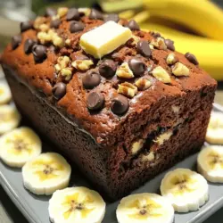 Here’s what you need to make this tasty chocolate chip banana bread: - 3 ripe bananas, mashed - 1/3 cup melted coconut oil - 1/2 cup brown sugar - 1 large egg - 1 teaspoon vanilla extract - 1 teaspoon baking soda - Pinch of salt - 1 teaspoon ground cinnamon - 1 1/2 cups all-purpose flour - 1 cup semi-sweet chocolate chips - 1/2 cup chopped walnuts (optional) Using ripe bananas gives the bread its sweet taste. The coconut oil keeps it moist. Brown sugar adds depth, while the egg gives structure. Vanilla extract brings out the flavors. Baking soda helps it rise, and salt enhances all the tastes. Ground cinnamon adds warmth, making each bite cozy. Finally, the chocolate chips make it irresistible. If you like, add walnuts for crunch. You can find the full recipe at the end of this article. Enjoy baking! - Preheat your oven to 350°F (175°C). - Grease a 9x5 inch loaf pan. - In a large bowl, combine the mashed bananas and melted coconut oil. - Add the brown sugar, egg, and vanilla extract. Mix well. - Stir in the baking soda, salt, and cinnamon. - Gradually incorporate the all-purpose flour. Mix gently. - Fold in the chocolate chips and walnuts, if you choose to use them. - Pour the batter into the prepared loaf pan. - Bake for 55-60 minutes. - Test for doneness by inserting a toothpick into the center. It should come out clean. For the full recipe, please refer to the earlier section. To make the best chocolate chip banana bread, you need ripe bananas. Look for bananas that are mostly brown. They are sweeter and softer. This sweetness helps the bread taste great. Next, avoid overmixing the batter. Mix just until the flour disappears. Some lumps are okay. If you mix too much, the bread gets tough. Also, check your oven temperature. Use an oven thermometer to be sure it’s correct. An oven that is too hot can burn the bread. Too cool can leave it undercooked. When serving, slice the bread while warm. This makes it easier to cut. Try to cut even slices for the best look. You can add spreads too! Butter is a classic choice. Cream cheese also works well. For a fun touch, sprinkle extra chocolate chips on top. Fresh banana slices can add a nice look and taste. If your bread is too dry, you may have added too much flour. Always measure your flour carefully. Use a spoon to fluff it up, then scoop it into the measuring cup. If the bread is too moist, it might need more baking time. Every oven is different. You can test if it’s done by poking it with a toothpick. If it comes out clean, it’s ready. Watch for a golden brown color on the top. This means your bread is likely fully baked and ready to enjoy. {{image_2}} You can boost the taste of your chocolate chip banana bread easily. Adding spices like nutmeg or allspice makes each slice special. These spices add warmth and depth to the flavor. You can also try using different types of chocolate. Dark chocolate gives a rich flavor, while milk chocolate adds sweetness. Both choices make the bread even more delightful! If you need a gluten-free option, swap all-purpose flour for almond or oat flour. These flours work well and keep the bread moist. For a dairy-free version, use almond milk or coconut milk instead of regular milk. These small changes allow everyone to enjoy this treat without worry. Get creative by adding other fruits or nuts to your batter. Chopped apples or blueberries add freshness and new flavors. You can also mix in walnuts or pecans for a nice crunch. If you're looking for a change, try swapping coconut oil for butter. This gives the bread a tropical twist while keeping it tender. For more details, check out the Full Recipe to explore all the options! To store banana bread at room temperature, first let it cool completely. Wrap the bread in plastic wrap or place it in an airtight container. This keeps it fresh for about 3 to 4 days. Avoid storing it in the fridge; this can dry it out. Always check for mold before eating. If you want to save banana bread for later, freezing is a great option. Wrap the cooled bread tightly in plastic wrap, then in aluminum foil. This helps keep air out and prevents freezer burn. It will stay fresh for about 3 months. When you are ready to eat it, take it out and let it thaw in the fridge overnight. This keeps the texture nice. To enjoy your banana bread warm, preheat your oven to 350°F (175°C). Place slices on a baking sheet and heat for about 10 minutes. You can also use a microwave. Just heat each slice for about 15 seconds. To keep it soft, cover it with a damp paper towel while heating. Enjoy every bite of that moist, chocolatey goodness! Use very ripe bananas for the best flavor. They should have brown spots on the skin. The riper the bananas, the sweeter and moister your bread will be. This adds a deep banana flavor that you’ll love. Yes, you can use frozen bananas! Just thaw them first and drain any excess liquid. Frozen bananas are often just as sweet as fresh ones. They work well in this recipe. To make your banana bread healthier, try these tips: - Use whole wheat flour instead of all-purpose flour. - Cut down on sugar or use honey or maple syrup. - Add oats or nuts for extra fiber and protein. These changes keep the taste great while boosting nutrition. Check your banana bread with a toothpick. Insert it into the center of the loaf. If it comes out clean, the bread is done. If it has wet batter on it, bake for a few more minutes. Yes! You can swap ingredients. Use applesauce instead of oil for less fat. You can also use coconut sugar or agave syrup for a different sweetness. Just remember, changes may alter the taste slightly. For the full recipe, check out the Decadent Chocolate Chip Banana Bread section. Decadent Chocolate Chip Banana Bread The recipe for chocolate chip banana bread is simple and fun. You start with ripe bananas. The best bananas are brown and soft. They make the bread sweet and moist. This recipe takes 15 minutes to prep and 60 minutes to bake. You will have about 10 slices to enjoy. Here are the ingredients you need: - 3 ripe bananas, mashed - 1/3 cup melted coconut oil - 1/2 cup brown sugar - 1 large egg - 1 teaspoon vanilla extract - 1 teaspoon baking soda - Pinch of salt - 1 teaspoon ground cinnamon - 1 1/2 cups all-purpose flour - 1 cup semi-sweet chocolate chips - 1/2 cup chopped walnuts (optional) Mixing the ingredients is easy. First, mash the bananas in a bowl. Stir in the melted coconut oil until smooth. Next, add the brown sugar, egg, and vanilla. Whisk until well mixed. Then, add the baking soda, salt, and cinnamon. Stir to combine. Now, gradually add the flour. Mix it gently to avoid lumps. Finally, fold in the chocolate chips and walnuts if you like. Pour the batter into a greased loaf pan. Bake it at 350°F (175°C) for 55-60 minutes. Use a toothpick to check if it is done. For a tasty touch, slice the warm bread. Spread butter on top or add more chocolate chips. You can also add fresh banana slices for looks. Enjoy your delightful chocolate chip banana bread! Banana bread is simple, tasty, and fun to make. You need just a few ingredients, like ripe bananas and chocolate chips. Follow the steps to mix and bake it perfectly. Remember to store it right to keep it fresh. You can even try different flavors or dietary options. With the tips shared, your banana bread will shine. Enjoy every slice!