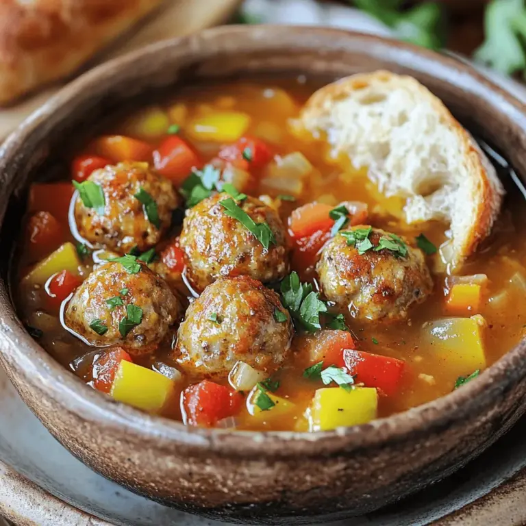 - 1 pound ground beef - 1/2 cup breadcrumbs - 1/4 cup finely chopped parsley - 1/4 cup grated Parmesan cheese - 1 egg, beaten - 1 tablespoon Cajun seasoning - 4 cups beef broth - 1 can (14 oz) diced tomatoes - 1 medium onion, chopped - 2 cloves garlic, minced - 2 celery stalks, chopped - 1 bell pepper, diced - 1 tablespoon olive oil - 1 tablespoon Worcestershire sauce - 1 teaspoon hot sauce (optional) - 1 bay leaf - Salt and pepper to taste - Cooked rice or crusty bread (for serving) Gather these ingredients before you start. Each one plays an important role in making this dish rich and tasty. The ground beef provides a hearty base, while the breadcrumbs help hold the meatballs together. Fresh parsley and Parmesan add flavor and a touch of brightness. Cajun seasoning is key to that bold flavor we love in this stew. The beef broth and diced tomatoes create a savory sauce that ties everything together. As for the veggies, the onion, garlic, celery, and bell pepper give it a nice crunch and depth. Don't forget the olive oil for browning the meatballs. The Worcestershire sauce adds a layer of umami, and if you like heat, the hot sauce is a great touch. A bay leaf is essential for infusing flavor during cooking, and salt and pepper are must-haves for seasoning. You can serve this stew over cooked rice or with crusty bread for a complete meal. This recipe is a true celebration of Cajun cooking, and it’s perfect for sharing with family and friends. For the full recipe, just scroll back up! First, gather your ingredients. In a large bowl, mix these: - 1 pound ground beef - 1/2 cup breadcrumbs - 1/4 cup finely chopped parsley - 1/4 cup grated Parmesan cheese - 1 egg, beaten - 1 tablespoon Cajun seasoning Use your hands to combine all the ingredients well. You want a good mix, but don't overwork the meat. Once mixed, it’s time to roll the meatballs. Take small portions of the mixture and roll them into balls. Aim for about 1 inch in diameter. You should end up with around 20-24 meatballs. Next, we’ll brown the meatballs for flavor. Heat 1 tablespoon of olive oil in a large pot over medium heat. Once hot, add the meatballs in batches. Make sure not to crowd the pan. This helps them brown better. Brown each side for about 3-4 minutes. Once they are golden, remove them from the pot and set aside. Now, let’s cook the stew. In the same pot, add the chopped onion, garlic, celery, and bell pepper. Sauté these vegetables for about 5-7 minutes, until they soften. Then, stir in a can of diced tomatoes and 4 cups of beef broth. Add the Worcestershire sauce, hot sauce (if you like), and a bay leaf. Season with salt and pepper to taste. Bring everything to a boil. After boiling, reduce the heat to low and add the browned meatballs back into the pot. Cover the pot and let it simmer for 20-25 minutes. This allows the flavors to blend well. Check the seasoning and adjust it if needed. For the complete recipe, click on the [Full Recipe]. Enjoy your cooking! Using chilled ingredients helps your meatballs hold their shape. Keep your beef and eggs in the fridge until you're ready. This will keep the fat from melting too soon. Ensure the right ratios for a good meatball mix. Use equal parts meat and breadcrumbs. A good mix of herbs will add flavor without making them too soft. Cajun seasoning is key to a tasty stew. I love using thyme, oregano, and paprika. They give the dish depth. If you want more heat, add cayenne or crushed red pepper. Start small, and taste as you go. Serve your stew over cooked rice for a filling meal. The rice absorbs the rich broth. Crusty bread is another great option. It’s perfect for dipping and soaking up the stew. Garnishing adds a nice touch. Fresh parsley on top looks great and adds freshness. You can also sprinkle some Parmesan cheese for a salty bite. For the full recipe, check out the Cajun Meatball Stew section. {{image_2}} You can switch up the meat in your stew. Ground turkey or chicken works well. They offer a lighter flavor but still taste great. If you want a vegetarian or vegan option, use lentils or veggie crumbles. These alternatives can soak up all the stew's rich flavors. Get creative with your veggies. Add carrots, zucchini, or green beans for extra color and taste. You can also mix in Cajun-style sausages for a spicy kick. They add depth and a smoky flavor to the dish. If you need a gluten-free meal, use gluten-free breadcrumbs. You can also skip the bread and serve the stew over cauliflower rice. For low-carb options, try using zucchini noodles instead of rice. These tweaks let everyone enjoy the dish without worry. For the full recipe, check the section above. After enjoying your Cajun Meatball Stew, cool it down first. Make sure to let it sit at room temperature for about 30 minutes. Once it cools, transfer the stew to airtight containers. This helps keep it fresh. Store it in the fridge for up to four days. If you want to keep it longer, freezing is a great option. When reheating your stew, the best method is on the stove. Pour the stew into a pot and heat it over medium heat. Stir it often to ensure even heating. You can also use the microwave, but check the stew every minute. Stir it well to keep it from drying out. Adding a splash of beef broth can help maintain flavor and moisture. To freeze your stew, let it cool fully before packing. Use freezer-safe containers or bags. Make sure to leave some space at the top, as liquids expand when frozen. It can last up to three months in the freezer. When ready to eat, thaw it overnight in the fridge. Reheat it on the stove or in the microwave, stirring well to mix the flavors. You can enjoy Cajun Meatball Stew with several tasty sides. Here are my top picks: - Cooked rice: This soaks up the stew's rich flavors. - Crusty bread: Perfect for dipping into the stew. - Green salad: A fresh side adds a nice crunch. - Cornbread: This sweet bread complements the stew well. These sides create a full meal and enhance the stew's taste. Cajun Meatball Stew stays fresh for about 3 to 4 days in the fridge. To keep it safe, store it in an airtight container. Make sure it cools before placing it in the fridge. Always check for signs of spoilage before eating. If it smells off or looks strange, it is best to toss it. Yes, you can make Cajun Meatball Stew ahead of time! It tastes even better the next day. To prep, cook the stew and let it cool. Then, store it in the fridge for up to 4 days. When you’re ready to eat, reheat it on the stove over low heat. Stir occasionally to warm it evenly. You can also add a splash of beef broth to keep it moist. Enjoy the comfort of this stew any day of the week! In this blog post, I shared a detailed recipe for Cajun Meatball Stew. We covered ingredients, step-by-step cooking instructions, and expert tips. Using chill ingredients helps create the perfect meatball. Plus, modifying the recipe lets you explore new flavors. Store leftovers properly to enjoy later. With these insights, you can cook a rich, hearty stew that warms you up. Now, gather your ingredients and start cooking!