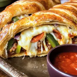 - 1 pound pizza dough (store-bought or homemade) - 1 cup mozzarella cheese, shredded - 1/2 cup provolone cheese, shredded - 1/2 cup sliced pepperoni - 1/2 cup cooked Italian sausage, crumbled - 1/4 cup green bell pepper, finely chopped - 1/4 cup red onion, finely chopped - 1/4 cup olives, sliced (optional) - 1 tablespoon Italian seasoning - 1 egg, beaten (for egg wash) - Marinara sauce, for dipping To make my easy stromboli, I gather all the ingredients first. Using fresh, quality items makes a big difference. The dough can be store-bought or homemade. If you choose homemade, make sure it’s well-kneaded and rested. I love using mozzarella and provolone cheese for a rich flavor. The pepperoni and Italian sausage add a hearty touch. You can mix and match meats based on your preference. I often use green bell pepper and red onion for a nice crunch. Olives are optional but can add a salty punch if you enjoy them. Italian seasoning brings everything together. It adds depth and aroma to the dish. I always keep some in my kitchen. Lastly, the egg wash gives the stromboli a lovely golden color when baked. Don't forget the marinara sauce! It complements the stromboli perfectly and adds a delicious dipping option. For the full recipe, check out the Easy Stromboli Delight section. - Preheat the Oven: Start by preheating your oven to 400°F (200°C). This ensures a crispy crust. Line a baking sheet with parchment paper. This helps with easy cleanup. - Roll Out the Dough: On a lightly floured surface, roll out your pizza dough. Aim for a large rectangle, about 1/4 inch thick. You want it even to cook well. - Layer the Cheese and Fillings: Evenly sprinkle shredded mozzarella and provolone cheeses over the dough. Then, layer your sliced pepperoni, crumbled Italian sausage, green bell pepper, red onion, and optional olives. Lastly, sprinkle Italian seasoning on top for extra flavor. - Rolling the Dough: Starting from one long edge, carefully roll the dough away from you into a tight log. Ensure you roll it up tightly for best results. - Sealing the Edges: Pinch the seams to seal the stromboli. Tuck the ends in to keep the fillings inside. A tight roll helps keep everything together while baking. - Placing on the Baking Sheet: Place your rolled stromboli seam-side down on the prepared baking sheet. This prevents it from unrolling. - Brushing with Egg Wash: Brush the top of the stromboli with beaten egg. This will give it a lovely golden brown finish when baked. - Baking Time: Bake in the preheated oven for 20-25 minutes. Watch for a golden brown color to know it's ready. Follow these steps, and you will create a delicious Easy Stromboli Delight! For the full recipe, check the previous section. How to Roll Out Evenly To roll out the dough evenly, start with a lightly floured surface. Use a rolling pin to press out the dough. Keep it about a quarter inch thick. Turn the dough as you roll. This helps keep it even. Avoiding Soggy Bottoms To avoid a soggy bottom, pre-bake the dough for about 5 minutes. This gives it a head start. Once you add the fillings, make sure they are not too wet. Drain any extra liquid from vegetables or meats. Adding Vegetables You can add more veggies to your stromboli. Spinach, mushrooms, or zucchini work well. Just chop them small and layer them with the other fillings. This adds flavor and nutrition. Substituting Meats Feel free to change the meats in this recipe. You can use chicken or ham instead of pepperoni or sausage. This gives you a chance to try new flavors. Side Dishes to Pair Stromboli goes great with many side dishes. A fresh salad is perfect. You might also serve garlic bread or roasted veggies. These sides add color and taste to your meal. Creative Dipping Sauces Marinara sauce is classic, but you can try more. Ranch dressing or garlic butter makes a fun dip. You can even mix sriracha into mayo for a spicy option. These sauces will make your dinner even better. {{image_2}} You can make stromboli in many ways. A vegetarian option is great for those who want a meat-free meal. Use a mix of your favorite veggies. Spinach, mushrooms, and artichokes work well. Add some cheese for a creamy texture. This option is tasty and colorful. Another fun choice is breakfast stromboli. You can fill it with scrambled eggs, cheese, and your choice of meats. Try adding bacon or ham. For veggies, bell peppers and spinach are delicious. This makes a hearty breakfast or brunch dish. If you want to mix things up, try Mediterranean-inspired stromboli. Use feta cheese, olives, and sun-dried tomatoes. Add some fresh herbs like basil or oregano. This will give your dish a bright, zesty flavor. Another exciting option is BBQ chicken stromboli. Start with cooked chicken and mix it with barbecue sauce. Add mozzarella cheese and some red onions for crunch. This unique twist brings a smoky, sweet flavor to your meal. Explore these variations to make your easy stromboli dinner even more fun! You can find the full recipe for more details and steps. To keep your stromboli fresh, wrap it well. Use plastic wrap or aluminum foil. This helps keep air out. Place it in the fridge for up to three days. If you want to store it longer, freezing is a great option. - Refrigeration Techniques - Wrap each slice in plastic wrap. - Place the wrapped slices in an airtight container. - Store in the fridge for up to three days. - Freezing Options - Wrap the whole stromboli tightly in plastic wrap. - Then, wrap it in aluminum foil for extra protection. - Label it with the date. - Freeze for up to three months. When you’re ready to enjoy your leftovers, reheating is key. You want to keep that tasty texture. - Best Methods for Reheating - Oven: Preheat your oven to 350°F (175°C). Place the stromboli on a baking sheet. Bake for about 10-15 minutes. This warms it through and keeps it crispy. - Microwave: If you’re in a hurry, use the microwave. Place a slice on a plate. Cover it with a damp paper towel. Heat on medium for about 30 seconds to 1 minute. - Maintaining Freshness To keep the crust crunchy, avoid the microwave if you can. The oven works great for that crispy finish. Always check the inside temperature. It should reach 165°F (74°C) for safe eating. Enjoy your Easy Stromboli Delight by keeping it fresh and tasty! What is the Difference Between Stromboli and Calzone? Stromboli and calzone are both Italian dishes, but they differ in shape and filling. Stromboli is rolled like a log, while calzone is folded over. Stromboli has layers of fillings inside, which can include meats, cheeses, and veggies. Calzones are usually filled with cheese and sometimes sauce. Can I Make Stromboli Ahead of Time? Yes, you can make stromboli ahead of time. You can prepare it the night before and store it in the fridge. Just remember to wrap it well to keep it fresh. When you are ready to eat, bake it as directed. This makes dinner easy on busy nights. Why is My Stromboli Dough Tough? If your stromboli dough is tough, it might be overworked. Kneading the dough too much can develop gluten, making it chewy. To avoid this, handle the dough gently and let it rest before rolling. This helps relax the gluten and keeps your dough soft. What Can I Use Instead of Pizza Dough? If you do not have pizza dough, you can use puff pastry or crescent roll dough. These options give you a flaky texture. You can also use bread dough for a heartier stromboli. Just ensure the dough is rolled out to a similar thickness. In this blog post, we explored how to make stromboli from scratch. You learned about the key ingredients needed, from dough to meats and veggies. We also covered step-by-step instructions for preparation, assembly, and baking. Plus, I shared tips for perfect dough and various filling ideas. The sky's the limit with flavors and variations. So, get creative! Enjoy your homemade stromboli today. It’s a tasty dish for any occasion.