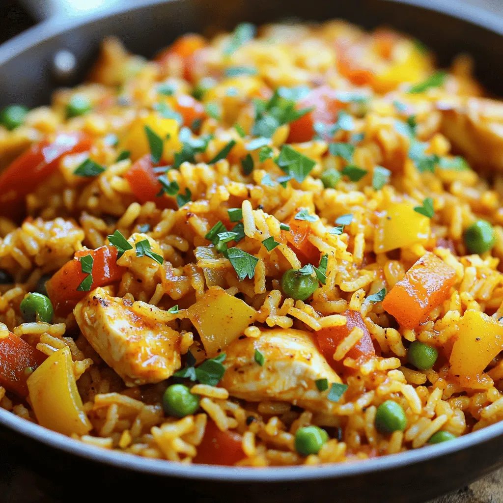 - 1 cup long-grain rice - 2 tablespoons olive oil - 1 pound chicken breast, diced - 1 bell pepper (any color), diced - 1 medium onion, chopped - 2 cloves garlic, minced - 1 can (14.5 ounces) diced tomatoes, with juice - 1 cup chicken broth - 1 tablespoon Cajun seasoning - 1 teaspoon smoked paprika - 1 cup frozen peas - Salt and pepper to taste - Fresh parsley, chopped (for garnish) - You can swap chicken for shrimp or sausage for a different taste. - Use vegetable broth for a vegetarian option. - If you like it spicy, add more Cajun seasoning or some hot sauce. - Fresh herbs add a nice touch, but dried herbs work too. - For a heartier meal, add more veggies like corn or zucchini. Fresh ingredients make your dish taste better. Fresh veggies have more flavor and nutrients. They can really change the dish. Fresh herbs brighten the taste. Always check for freshness when you shop. Look for bright colors and no bruises. A small change in your ingredients can lead to a big change in taste. Using quality products helps you create a great meal. The full recipe shows you how to use these ingredients in a fun way! Start by gathering all your ingredients. This makes cooking easier. Measure one cup of long-grain rice. Dice one pound of chicken breast into small pieces. Chop one medium onion and one bell pepper. Mince two cloves of garlic. Open one can of diced tomatoes and set it aside. Grab one cup of chicken broth and your Cajun seasoning. This way, you’ll have everything ready. 1. Heat two tablespoons of olive oil in a large skillet over medium-high heat. 2. Add the diced chicken and cook it until it turns brown and is fully cooked, about 5-7 minutes. Remove the chicken and place it on a plate. 3. In the same skillet, add the chopped onion and bell pepper. Sauté these for about 4-5 minutes. You want them to soften. 4. Add the minced garlic and stir for 30 seconds. This brings out the nice smell. 5. Place the cooked chicken back in the skillet. Then stir in the rice, diced tomatoes with their juice, chicken broth, Cajun seasoning, and smoked paprika. 6. Add salt and pepper to taste. Bring the mixture to a boil, then lower the heat. Cover the skillet and let it simmer for about 20 minutes. The rice should absorb most of the liquid. 7. In the last 5 minutes, mix in one cup of frozen peas. Turn off the heat when the rice is tender and the peas are warm. 8. Fluff the rice with a fork. For a nice finish, sprinkle fresh parsley on top. Serve the Cajun Rice Skillet right from the skillet for a fun touch. You can also scoop servings into bowls. A sprig of parsley on each bowl adds color. Pair it with crusty bread or a simple green salad to balance the flavors. Enjoy this tasty one-pan dinner! You can find the Full Recipe for all the details. When making Cajun rice skillet, avoid these common mistakes: - Not enough heat: Make sure your skillet is hot enough. This helps brown the chicken and veggies. - Overcooking rice: Watch the cooking time closely. Rice should be tender, not mushy. - Skipping seasoning: Cajun seasoning is key. Don’t skip it or skimp on flavor. To boost the flavors of your Cajun rice skillet, try these tips: - Add a squeeze of lemon juice: This brightens the dish and adds freshness. - Use fresh herbs: Add fresh thyme or oregano for a fragrant touch. - Experiment with hot sauce: A few drops can crank up the heat and flavor. Adjust the cooking time based on your stove and the skillet size: - Thicker skillet: If you use a thicker skillet, it may take longer to cook. - High altitude: If you’re cooking at a higher altitude, increase the cooking time slightly. - Rice type: If you use brown rice, extend the cooking time by about 10-15 minutes. With these tips, you can create a flavorful Cajun rice skillet that shines. For the full recipe, check the detailed instructions. {{image_2}} You can make Cajun Rice Skillet with seafood for a tasty twist. Shrimp and fish pair well with the spices. Use one pound of shrimp or diced fish. Cook them just like the chicken. Add seafood after the veggies soften. Let the seafood cook until it's pink and firm. This adds a lovely ocean flavor to the dish. Make it vegetarian by skipping the meat. Replace chicken with extra veggies like zucchini or mushrooms. Add one can of black beans for protein. You can keep all the same spices. This keeps the Cajun flavor strong and tasty. It’s a great option for meatless meals. If you like heat, make a spicy Cajun Rice Skillet. Add more Cajun seasoning, or use hot sauce. You can add diced jalapeños for extra kick. This version warms you up and adds bold flavor. Pair it with a cool drink to balance the heat. Explore these variations to find your favorite way to enjoy this dish! For the complete recipe, check the Full Recipe section. To keep your Cajun Rice Skillet fresh, let it cool down first. Transfer the leftovers to an airtight container. Store it in the fridge for up to three days. Make sure to label the container with the date. This way, you won’t forget it. When you're ready to eat the leftovers, take them out of the fridge. You can reheat the Cajun Rice Skillet on the stove or in the microwave. If using the stove, add a splash of water or broth to prevent sticking. Heat over low to medium heat, stirring often. In the microwave, cover the dish and heat for about 2-3 minutes. Stir halfway through for even heating. You can freeze this dish too! Place the cooled Cajun Rice Skillet in a freezer-safe container. It will last up to three months in the freezer. To thaw, move it to the fridge overnight. Reheat as mentioned above. This meal makes for an easy dinner later on. Enjoy the flavors even after some time! For the full recipe, check out the Cajun Rice Skillet Delight. Cajun seasoning is a blend of spices. It often includes paprika, cayenne, garlic powder, and onion powder. This mix gives dishes a warm and spicy kick. It hails from Louisiana, where Cajun cooking thrives. Using this seasoning in your Cajun Rice Skillet adds depth and flavor. It makes your dish vibrant and exciting. Yes, you can use brown rice. However, it requires more cooking time. Brown rice takes about 45 minutes to cook, while white rice cooks in about 20 minutes. If you substitute brown rice, add extra broth and adjust the cooking time. The texture will be chewier and nuttier. It’s a healthy option that adds fiber. To add spice, use more Cajun seasoning. You can also add chopped jalapeños or crushed red pepper flakes. Another option is to include hot sauce during cooking or at the table. Start with a little, then taste, and adjust as needed. This way, you can control the heat level to match your taste. Some great side dishes include a simple green salad, crusty bread, or coleslaw. You can also serve it with grilled vegetables or corn on the cob. These sides balance the flavors and add freshness to your meal. Choose sides that are light and complement the spicy rice. We explored the key components of a delicious Cajun Rice Skillet. Fresh ingredients matter for taste and health. I shared step-by-step instructions to guide you through preparation and cooking. With tips to enhance flavors and common mistakes to avoid, you’ll feel confident in the kitchen. Variations let you switch it up, catering to your style. Don’t forget about storing and reheating leftovers well. With these insights and answers to your questions, you're ready to make a great dish that your family will love. Enjoy your cooking!