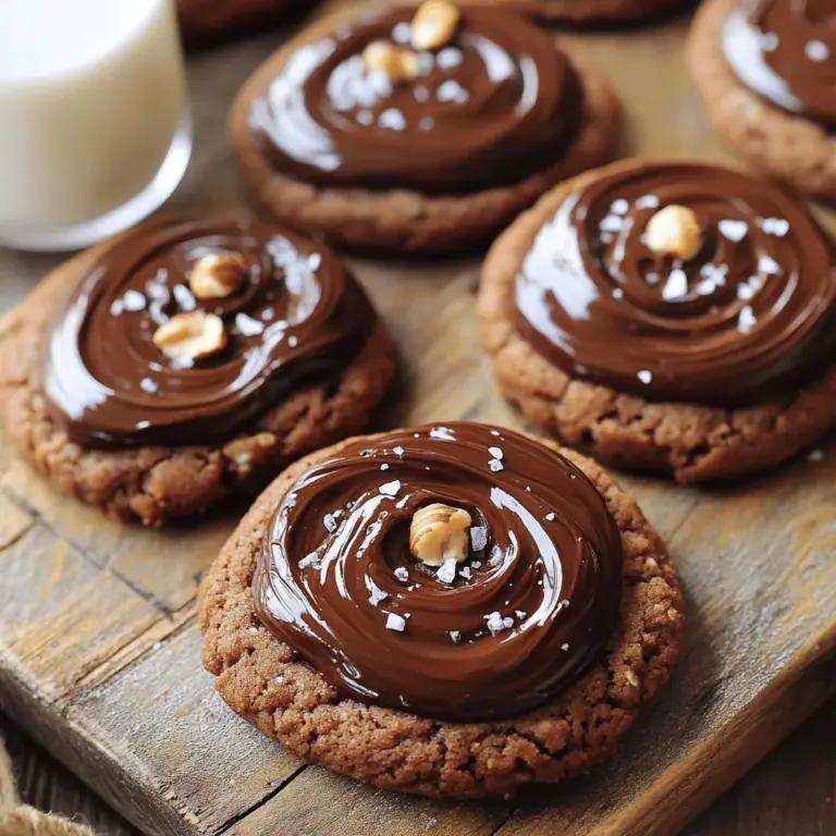 - 1 cup all-purpose flour - 1/2 cup unsweetened cocoa powder - 1/2 cup chocolate hazelnut spread (like Nutella) - 1/2 cup chopped hazelnuts - Sea salt for sprinkling - Gluten-free flour alternatives - Dairy-free butter options When you make these cookies, you need the right ingredients. The main ingredients include flour, cocoa powder, and chocolate hazelnut spread. These three ingredients create the rich, sweet base. Optional ingredients, like chopped hazelnuts, add a lovely crunch. A sprinkle of sea salt on top enhances the flavor, making each bite exciting. If you need dietary alternatives, you can use gluten-free flour. There are many options available that work well. You can also choose dairy-free butter for a lactose-free treat. For the full recipe, follow the steps to create these delightful cookies. Enjoy the process as you mix, scoop, and bake. - Preheat your oven to 350°F (175°C). - Line a baking sheet with parchment paper. This step is key. Preheating the oven ensures even baking. The parchment paper will stop cookies from sticking. You want nice, clean cookies that slide right off the sheet. - Sift together flour, cocoa powder, baking soda, and salt. Sifting helps mix these dry ingredients well. It also removes lumps. A fine mix will give you soft, tasty cookies. Set this bowl aside for now. - Cream together butter and sugars. - Add egg and vanilla extract. In a big bowl, beat the softened butter with granulated sugar and brown sugar. You want it creamy and smooth. Then, add the egg and vanilla. Mix until it’s all combined. This step makes the cookies rich and sweet. - Combine wet and dry ingredients. - Fold in chocolate hazelnut spread and optional hazelnuts. Now, take your dry mix and add it to the wet mix. Stir gently until just combined. Then, fold in the chocolate hazelnut spread. This is where the magic happens! If you like, toss in chopped hazelnuts for extra crunch. - Scoop dough onto the baking sheet. - Bake for 10-12 minutes. Use a spoon to scoop the dough onto the baking sheet. Space them about 2 inches apart. Press each ball down a bit for even baking. Bake them for 10 to 12 minutes. The edges should be firm, but the centers can stay soft. Let them cool for a few minutes before moving them to a wire rack. For the full recipe, check out the detailed steps and measurements listed above. Enjoy every bite of these delightful cookies! To achieve chewy cookies, use softened butter, not melted. This keeps the cookies tender. Don't overbake! The edges should be firm while the center stays soft. Check them at 10 minutes. If they look just set, they are ready. Let them cool on the sheet for a few minutes to finish cooking. For even baking, make sure your oven is preheated. Rotate the baking sheet halfway through baking. This helps cookies bake uniformly. If your oven has hot spots, use an oven thermometer to check the temperature. For a fun presentation, place the cookies on a rustic wooden board. You can stack them high for a tasty display. A colorful plate also adds charm. Pair your cookies with a glass of cold milk. The creamy milk balances the rich chocolate flavor. You can also serve them with coffee or tea. Both drinks enhance the cookie experience. One common mistake is overmixing the dough. Mix just until the ingredients are combined. Overmixing can make the cookies tough. Another mistake is not chilling the dough. If you have time, chill the dough for 30 minutes. This helps the cookies hold their shape while baking. It also improves the flavor. {{image_2}} You can spice up your cookies by adding flavors. Try cinnamon for warmth. A dash of espresso gives a nice boost. You can also mix in chocolate chips for extra chocolatey goodness. The chocolate hazelnut spread already adds a rich taste. Adding these flavors will take them to a new level. Want to make these cookies vegan? You can replace the butter with coconut oil. Use a flax egg instead of a real egg. This will keep your cookies soft. For a low-sugar option, use a sugar substitute. You can try monk fruit sweetener or stevia. These swaps help you enjoy cookies without too much sugar. You can also have fun with seasonal themes. For Christmas, add peppermint extract to the dough. It gives a festive touch! For Halloween, use orange sprinkles or candy corn. You can also add pumpkin spice for a fall flavor. Seasonal ingredients can make your cookies special for any time of year. Check out the Full Recipe to get you started on these delightful variations! To keep your cookies fresh, store them in an airtight container. This helps seal in moisture and flavor. Place a piece of bread in the container to keep them soft. Bread adds moisture, which helps prevent drying out. If you want to store cookies for longer, freezing is a great option. To freeze cookies, let them cool completely. Then, place them in a single layer on a baking sheet. Freeze for about an hour. Once firm, transfer them to a freezer-safe bag or container. Label the bag with the date. You can store them for up to three months. Baked cookies can last about one week at room temperature. They may start to lose their flavor after a few days. Check for signs of staleness. If they feel hard or dry, it's time to toss them. You can also look for visual clues. If the cookies lose their shine or look dull, they may be stale. Fresh cookies should look soft and have a nice sheen. To enjoy your cookies warm and fresh, reheating is easy. Preheat your oven to 350°F (175°C). Place the cookies on a baking sheet. Reheat for about 5 minutes. This warms them without making them too hard. If you prefer a microwave, use a microwave-safe plate. Heat the cookies for 10-15 seconds. Be careful not to overheat them. This can make them chewy instead of soft. Enjoy your Chocolate Hazelnut Spread Cookies warm! For the full recipe, check out the section above. Yes, you can use different brands of chocolate hazelnut spread. Each brand has a unique flavor and texture. For example, Nutella is smooth and sweet. Other brands might be thicker or less sweet. Experiment with different spreads to find your favorite. Just remember, the spread you choose will impact the taste of your cookies. Look for a few visual clues. The edges should be firm, and the center should still look soft. If the tops start to crack, that's a good sign too. You can also lightly press the center. If it springs back, the cookies are done. Be careful not to overbake them, as they will harden when cooling. If you need an egg substitute, try using flaxseed meal. Mix one tablespoon of flaxseed meal with three tablespoons of water. Let it sit for a few minutes until it thickens. You can also use applesauce. Use 1/4 cup of unsweetened applesauce for one egg. Both options work well and keep your cookies moist. Yes, you can prepare the dough in advance. Simply mix the ingredients as usual and store it in the fridge. Wrap the dough tightly in plastic wrap. It can stay fresh for up to three days. When ready to bake, take it out and let it sit at room temperature for a few minutes. Then, scoop and bake as directed in the Full Recipe. Making cookies from scratch can be fun and rewarding. You learned about key ingredients like flour, cocoa powder, and chocolate hazelnut spread. I also provided steps that make the process simple. Remember to avoid common mistakes, like overmixing the dough. Lastly, be creative with flavors and variations to suit your taste. These cookies are not just a treat; they’re a chance to express your baking skills. Enjoy baking and sharing these delicious cookies!