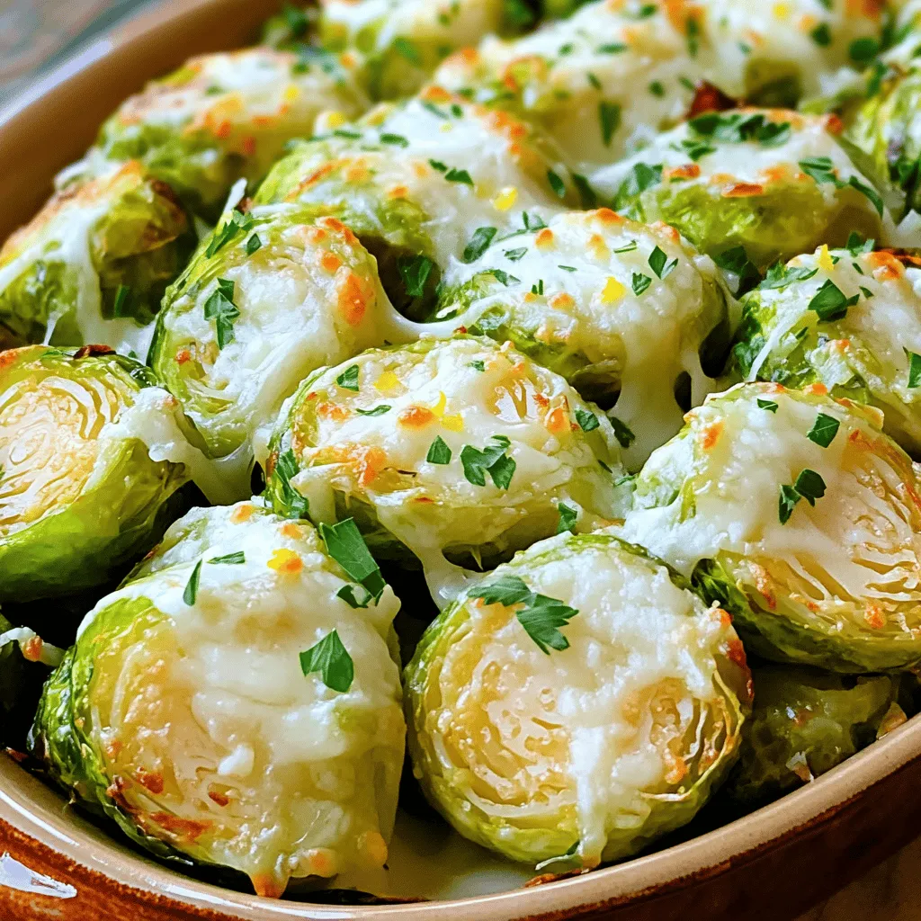- 1 pound Brussels sprouts, trimmed and halved - 4 tablespoons olive oil - 4 cloves garlic, minced - 1 teaspoon sea salt - 1/2 teaspoon black pepper - 1/2 teaspoon red pepper flakes (optional for heat) - 1/2 cup grated Parmesan cheese - Zest of 1 lemon - Fresh parsley, chopped (for garnish) When you gather your ingredients, focus on quality. Fresh Brussels sprouts bring a sweet, nutty flavor. Olive oil adds richness and helps in roasting. Garlic gives a deep, savory note to each bite. The seasoning mix is key. Sea salt enhances the sprouts’ natural taste. Black pepper adds warmth, while red pepper flakes can give it a kick if you like heat. Finishing touches are where the magic happens. Grated Parmesan cheese melts beautifully, creating a savory crust. Lemon zest adds brightness and freshness, while parsley gives a pop of color and flavor. For the full recipe, check [Full Recipe]. - Preheat your oven to 400°F (200°C). - In a large bowl, mix the halved Brussels sprouts with olive oil, minced garlic, sea salt, black pepper, and red pepper flakes if you like heat. Toss them well until the sprouts are coated nicely. - Spread the Brussels sprouts on a baking sheet, making sure they are in a single layer. - Roast them in the oven for 20 to 25 minutes. Stir the sprouts halfway through cooking for even browning. - When the sprouts are golden brown, take them out and sprinkle grated Parmesan cheese over them. - Return them to the oven for 3 to 5 more minutes, until the cheese melts and bubbles. - After that, add lemon zest and chopped parsley on top for a fresh touch. Serve them warm and enjoy! You can find the full recipe [here](#). To get crispy edges on your Brussels sprouts, start with high heat. Roasting at 400°F (200°C) gives great results. Use a baking sheet lined with parchment paper. This helps prevent sticking and makes for easy cleanup. Make sure to spread the sprouts in a single layer. If they overlap, they will steam instead of roast. Stir them halfway through cooking to ensure even browning. Adding herbs can boost the flavor. Try using thyme or rosemary for a fresh taste. You can also mix in a little smoked paprika for a unique twist. If you like heat, adjust the red pepper flakes. Start with a small amount, then add more if you want extra kick. Don’t be afraid to experiment with spices to match your taste. Garlic Parmesan roasted Brussels sprouts pair well with many dishes. They make a great side for roasted chicken or steak. You can also serve them with grains like quinoa for a balanced meal. To add color and nutrition, consider including a salad. This way, you'll have a tasty and healthy dinner. {{image_2}} You can switch up the cheese for a twist. Try feta for a tangy kick. Cheddar adds a rich, creamy taste. If you're vegan, use a good quality vegan cheese. Look for one that melts well. Nutritional yeast is another great option. It adds a cheesy flavor without dairy. Mixing in other veggies can enhance your dish. Carrots, sweet potatoes, or onions roast well with Brussels sprouts. You can create a colorful medley that excites your taste buds. Just make sure to cut them to similar sizes. This way, they cook evenly and perfectly. Adding citrus zest can brighten the flavors. Try lime or orange for a fresh twist. You can also experiment with flavored oils. Garlic-infused or chili oil can add depth. Just drizzle a little before roasting. This will give your Brussels sprouts a unique taste and aroma. For more ideas, check the Full Recipe for inspiration! To keep your Garlic Parmesan Roasted Brussels Sprouts fresh, store them in an airtight container. This method prevents them from drying out and losing flavor. Place the container in the fridge right after the sprouts cool down. They can last for about 3 to 5 days this way. When reheating, the oven works best for keeping that crispy texture. Preheat your oven to 350°F (175°C). Spread the Brussels sprouts on a baking sheet and heat for about 10 to 15 minutes. If you're in a hurry, you can use the microwave. Just remember, it may make them a bit soft. To help keep them crisp, place a paper towel under the lid. Freezing is a great option if you want to save some for later. Start by blanching the Brussels sprouts in boiling water for 3 minutes. Then, cool them quickly in ice water. Drain and pat dry before placing them in freezer bags. Squeeze out as much air as possible. They will stay good for about 3 months. When you're ready to use them, just roast directly from frozen or thaw first for best results. For even more cooking fun, check out the Full Recipe for Garlic Parmesan Roasted Brussels Sprouts! Roast Brussels sprouts for 20 to 25 minutes at 400°F (200°C). This time helps them become golden and crispy. Make sure to stir them halfway through. This ensures even cooking and a nice crunch. Yes, you can use frozen Brussels sprouts. They work fine, but fresh ones taste better. If using frozen, thaw them first. Drain any excess water to avoid sogginess. Roast them a bit longer to ensure they become crispy. These Brussels sprouts pair well with many dishes. Try serving them alongside roasted chicken or grilled fish. They also work great with pasta or quinoa. For a full meal, add some garlic bread or a fresh salad. Enjoy your meal with a touch of lemon for extra flavor! For the complete dish, check out the Full Recipe. Garlic Parmesan roasted Brussels sprouts are a simple and tasty dish. We discussed key ingredients, preparation steps, and helpful tips to elevate your cooking. You can customize this dish with different cheeses and veggies for a fun twist. Remember to store leftovers correctly for later enjoyment. Experimenting and adjusting flavors will help you find your favorite version. Enjoy making this dish and impress your family and friends with your cooking skills!