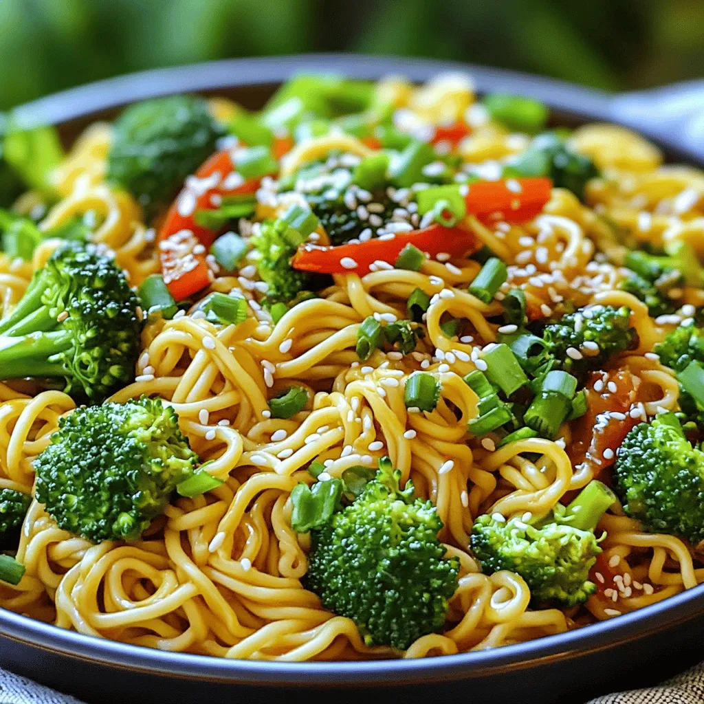 - 200g dried noodles (preferably egg or rice noodles) - 4 cloves garlic, minced - 2 tablespoons chili paste (adjust to taste) - 2 tablespoons soy sauce - 1 tablespoon sesame oil - 1 tablespoon vegetable oil - 1 tablespoon rice vinegar - 1 tablespoon brown sugar To make chili garlic noodles, start with good quality dried noodles. I prefer egg or rice noodles because they soak up flavors well. Next, gather fresh garlic and chili paste. The garlic gives a nice base flavor, while the chili adds heat. For the sauces, soy sauce is key for umami. Sesame oil adds a rich, nutty taste, and rice vinegar brings a hint of acidity. Brown sugar balances the heat. This mix makes a perfect sauce for the noodles. - 1 red bell pepper, thinly sliced - 1 cup broccoli florets - 2 green onions, sliced (for garnish) - Sesame seeds (for garnish) Adding veggies like red bell pepper and broccoli makes the dish colorful and healthy. I love the crunch they bring. Green onions and sesame seeds are great for garnishing. They add freshness and texture. You can also add proteins like chicken, shrimp, or tofu. They make the dish more filling. Just cook them separately and toss them in at the end. For the full recipe, check the detailed steps mentioned above. 1. Boiling the Noodles: Start by bringing a large pot of water to a boil. Add 200g of dried noodles. Cook them according to the package instructions until they are al dente. This usually takes about 4 to 6 minutes. 2. Draining: Once cooked, carefully drain the noodles in a colander. 3. Preventing Stickiness: To stop the noodles from sticking together, toss them with a little vegetable oil right after draining. This helps keep them loose and ready for the sauce. 1. Mixing Ingredients: In a small bowl, combine 2 tablespoons of soy sauce, 2 tablespoons of chili paste, 1 tablespoon of sesame oil, 1 tablespoon of rice vinegar, and 1 tablespoon of brown sugar. Stir well until the sugar dissolves. 2. Adjusting Spice Level: Taste the sauce. If you like it spicier, add more chili paste. Start with a little and adjust to your liking. 1. Sautéing Garlic: Heat 1 tablespoon of vegetable oil in a large skillet or wok over medium heat. Add 4 cloves of minced garlic and sauté for about 30 seconds. Watch closely so it doesn't burn. 2. Adding Vegetables: Toss in 1 thinly sliced red bell pepper and 1 cup of broccoli florets. Stir-fry for 3 to 4 minutes. You want them soft but still crunchy. 3. Combining Noodles and Sauce: Add the cooked noodles to the skillet. Pour the sauce over the noodles. Toss everything together until the noodles are well coated. Cook for an additional 2 to 3 minutes. This helps all the flavors blend perfectly. These steps will lead you to a delicious bowl of chili garlic noodles. For the full recipe, check the earlier section! - Adjust cooking times for different noodles: Cooking times can change based on noodle type. Egg noodles cook faster than rice noodles. Always check package directions for best results. - Tips for achieving the right texture: Aim for al dente noodles. They should be firm yet tender. Overcooked noodles become mushy. Toss with a bit of oil to keep them from sticking together. - Additional spices or condiments to consider: You can add crushed red pepper for extra heat. A touch of lime juice brightens flavors. Soy sauce adds depth, while sesame oil brings a nutty hint. - Tips for balancing flavors: Taste as you cook. If it’s too spicy, add a little sugar. If it’s too salty, add more veggies or noodles. Balance is key for a great dish. - Plating ideas for a visually appealing dish: Use a large bowl or plate. Twirl noodles for an elegant look. Arrange veggies on top for color contrast. - How to garnish effectively: Sprinkle green onions and sesame seeds on top. They add color and crunch. You can also add fresh cilantro for a fresh touch. For the full recipe, check out the [Full Recipe]. {{image_2}} You can make chili garlic noodles vegetarian by using fresh vegetables and tofu. Try adding colorful veggies like bell peppers, carrots, or snap peas. Tofu adds protein and a nice texture. Cut the tofu into small cubes and sauté it until golden. This will give your dish a hearty feel. Want to add protein? Chicken, shrimp, and beef work great in this dish. For chicken, cut it into thin strips and cook it until it's no longer pink. Shrimp should be cleaned and cooked just until they turn pink. Beef can be sliced thinly and added to the pan for a quick cook. Each protein brings its own flavor and texture, making the dish more filling. You can adjust the spice levels to match your taste. For a spicy kick, add more chili paste. If you prefer mild noodles, use less chili paste. Experiment with other flavors too! Try adding a splash of lime juice or a sprinkle of sugar to balance the heat. This way, you can create your perfect bowl of chili garlic noodles. For the complete recipe, you can refer to the Full Recipe section. To keep your chili garlic noodles fresh, let them cool first. Place the noodles in an airtight container. Store them in the fridge for up to three days. Always use a clean spoon to avoid bacteria. To prevent soggy noodles, add a splash of oil before sealing the container. This keeps them from clumping together. To reheat your noodles, you have two great options. The microwave is quick and easy. Use a microwave-safe bowl and add a splash of water. Cover with a damp paper towel to keep moisture in. Heat in 30-second intervals until warm. The stovetop method is better for texture. Heat a pan on medium and add a little oil. Toss the noodles in the pan for a few minutes until heated through. This helps restore their original texture and flavor. Freezing is a good option if you have extra noodles. First, cool them completely and then portion them. Place the portions in freezer-safe bags. Squeeze out the air before sealing. Store them for up to three months. When you’re ready to eat, thaw in the fridge overnight. Reheat them using the stovetop method for the best results. This helps maintain the flavors and textures of your dish. To make chili garlic noodles spicy, you can follow these tips: - Add more chili paste: Increase the amount of chili paste you use. Start with one extra tablespoon and taste as you go. - Use fresh chilies: Add sliced fresh red or green chilies for an extra kick. - Include chili oil: Drizzle chili oil on top before serving for added heat. - Try chili flakes: Sprinkle red pepper flakes over the dish for more spice. These tips help you find the right heat level for your taste. Yes, you can make chili garlic noodles gluten-free! Here are some easy swaps: - Noodles: Use gluten-free rice noodles instead of regular noodles. - Soy sauce: Substitute regular soy sauce with tamari or coconut aminos. - Check chili paste: Make sure your chili paste is gluten-free; some brands contain wheat. These changes let you enjoy this tasty dish without gluten. Chili garlic noodles pair well with various side dishes: - Spring rolls: Crispy spring rolls add a fun crunch. - Stir-fried vegetables: Serve with a mix of colorful stir-fried veggies for balance. - Egg drop soup: A light soup complements the meal nicely. For meal pairings, consider serving chili garlic noodles with a light salad or grilled protein. This will round out your meal perfectly! In this post, we explored the essential ingredients and steps for chili garlic noodles. You learned about the ideal noodles, sauces, and fall-back garnishes. Tips for cooking and flavor balancing were shared. With variations discussed, you can customize it to your taste, be it vegetarian or protein-packed. Finally, we covered storage and reheating methods to keep your leftovers enjoyable. Now, you have all the tools to create a delicious dish that fits your needs. Enjoy making chili garlic noodles your way!