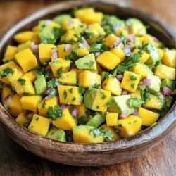 Mango salsa with avocado shines with its fresh and bright flavors. Here are the key ingredients you will need: - 1 ripe mango, diced - 2 ripe avocados, diced - 1 small red onion, finely chopped - 1 jalapeño pepper, seeds removed and minced - 1/4 cup fresh cilantro, chopped - Juice of 1 lime - Salt and pepper to taste Each ingredient plays a vital role. The mango adds sweetness, while the avocado brings creaminess. The red onion adds crunch and zest, and the jalapeño gives a spicy kick. Fresh cilantro brings a delightful herbal note. Adding lime juice brightens the whole mix. While the base recipe is fantastic, you can add a few optional ingredients to make it even better. Consider these: - 1/2 teaspoon ground cumin for a warm, earthy note Cumin can enhance the salsa's depth. It gives the dish an extra layer of flavor that pairs well with the other ingredients. Feel free to adjust the amount based on your taste. Using fresh ingredients is key to a vibrant salsa. Fresh mangoes and avocados ensure a burst of flavor in every bite. Ripe fruit provides the best sweetness and texture. When you can, buy local and seasonal produce for the best results. This not only enhances taste but also supports your community. Fresh herbs like cilantro should also be bright and fragrant. Freshness makes your salsa taste alive and inviting. For the full recipe, click here. Start with the mango. Peel it carefully, then remove the pit. Cut the flesh into small cubes. I love using a ripe mango for the best taste. Place the diced mango into a large mixing bowl. Next, take the ripe avocados. Cut them in half, remove the pit, and scoop out the flesh. Dice the avocados into small pieces. Be gentle while dicing to keep them from mashing. Add the diced avocados to the bowl with the mango. Now, it’s time to add more flavor. Finely chop the red onion. Add it to the mango and avocado mixture. The onion adds a nice crunch and flavor. Then, take a jalapeño pepper. Remove the seeds and mince it finely. Adjust the amount based on how spicy you like it. Add this to the bowl too. Chop fresh cilantro and add it next. The cilantro will brighten the dish. Squeeze the juice of one lime over all the ingredients. This adds tang and helps keep the avocados fresh. If you want a little twist, sprinkle in the ground cumin. It brings out the flavors nicely. Now, gently fold all the ingredients together. Be careful not to mash the avocados as you mix. Next, season with salt and pepper. Taste it and adjust as needed. This is key for the best flavor. Let the salsa sit for about 10 minutes. This allows all the flavors to meld beautifully. For the complete recipe, you can check the Full Recipe. Enjoy your fresh and flavorful mango salsa with avocado! To make your mango salsa shine, focus on the balance of flavors. The key is to mix sweet, spicy, and tangy notes. Start with ripe mangoes for sweetness. Then, add diced avocados for creaminess. The lime juice gives a bright, zesty kick. Adjust the amount of jalapeño to fit your heat level. If you want more depth, consider adding ground cumin. This spice gives a warm, earthy taste. Make your mango salsa visually appealing. Use a clear bowl to showcase the vibrant colors. You can serve it with tortilla chips or on a platter. For a fun twist, scoop it into small avocado halves. Garnish with extra cilantro for a fresh touch. This will impress your guests and make the dish pop. Mango salsa pairs well with many dishes. Try it with grilled chicken or fish for a refreshing bite. It also works nicely on tacos or burritos. Use it as a topping for nachos for a fun snack. Don’t forget to check out the Full Recipe for more ideas on using this salsa! {{image_2}} Want to make your mango salsa even better? You can add more fruits and veggies! Try adding diced bell peppers for crunch or tomatoes for extra juiciness. Pineapple chunks also bring a sweet twist. Each fruit adds a new layer of flavor, making it fun to mix things up. Do you like your salsa spicy? You can easily adjust the heat. Add more jalapeño or try diced serrano peppers for a real kick. If you prefer less heat, remove the seeds from the jalapeño or skip it altogether. You can also stir in some hot sauce for a different flavor. There are many ways to enjoy mango salsa. Serve it with tortilla chips as a snack. Use it as a topping for grilled chicken or fish to brighten up your meal. You can also mix it into salads for a refreshing touch. The options are endless! If you want to learn how to make this delicious dish, check out the Full Recipe. To keep your mango salsa fresh, store it in an airtight container. This helps to prevent air from spoiling the flavors. Place the salsa in the fridge right after using it. Avoid leaving it out at room temperature for too long. If you notice any browning from the avocados, gently stir it before serving. When stored correctly, mango salsa lasts about 2 to 3 days in the fridge. After that, the taste may change, and the avocados might turn brown. For the best flavor, enjoy it within this time frame. Always check for any off smells or changes in texture before eating. Freezing mango salsa can be a great option if you have leftovers. Use a freezer-safe container and leave some space for expansion. The salsa can last up to 3 months in the freezer. When ready to use, thaw it in the fridge overnight. Keep in mind that the texture may change slightly, but the flavors will still shine! For the full recipe, check out the complete guide. You can add more jalapeño for heat. Try using fresh, diced habanero too. If you like a smoky flavor, try a bit of chipotle powder. Start with a small amount and taste as you go. This way, you control the spice level. Yes, you can use frozen mango. Just thaw it first and drain any excess liquid. Frozen mango may change the texture a bit but will still taste great. It’s a good option when fresh mango is not available. You can serve this salsa with chips for a tasty snack. It pairs well with grilled chicken or fish. You can also use it as a topping for tacos. For a fun twist, add it to a salad or sandwich. Check the Full Recipe for more ideas! Mango salsa is fresh, fun, and easy to make. We explored key ingredients, tips for balance, and creative variations. Remember, freshness matters most for great taste. Try mixing in extra fruits for a twist. Store leftovers well to keep them tasty. This salsa pairs great with many dishes. Enjoy your delicious creation!