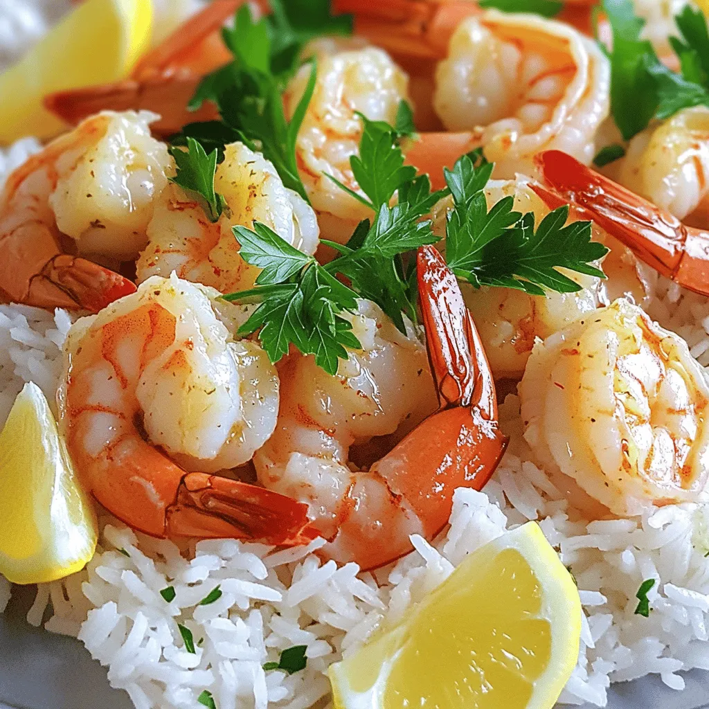 - 1 pound large shrimp, peeled and deveined - 1 cup jasmine rice - 2 tablespoons unsalted butter - 4 cloves garlic, minced - 1 teaspoon paprika - 1/2 teaspoon red pepper flakes (optional) - 1 cup vegetable broth - 1 cup water - Salt and pepper to taste - 2 tablespoons fresh parsley, chopped - Lemon wedges for serving To make Garlic Butter Shrimp and Rice, start with the main components: shrimp and jasmine rice. The shrimp gives a nice flavor and texture. Jasmine rice adds a fragrant touch to every bite. Next, let’s add flavor enhancers. Unsalted butter is key for richness. Garlic brings depth to the dish. Paprika adds warmth, while red pepper flakes give it a little kick. If you like spice, don’t skip them! You’ll need cooking liquid too. Vegetable broth and water make the rice fluffy and tasty. Salt and pepper season the dish perfectly. For garnishes, fresh parsley adds color and brightness. Lemon wedges are great for a zesty finish. You can find the full recipe above for more detailed steps and tips. Enjoy your cooking! Start by rinsing the jasmine rice. Use cold water until it runs clear. This step helps remove extra starch. Drain the rice and set it aside. Next, grab a medium saucepan. Combine the rinsed rice, vegetable broth, and water in it. Bring the mixture to a boil over medium-high heat. While the rice cooks, you can prepare the shrimp. Melt the butter in a large skillet over medium heat. Once the butter is melted, add the minced garlic. Sauté the garlic for about 1-2 minutes. Be careful not to burn it; you want it fragrant and golden. After that, add the shrimp to the skillet. Season with paprika, red pepper flakes, salt, and pepper. Cook the shrimp for about 3-4 minutes on each side. They should turn pink and opaque. Once the shrimp are cooked, take the skillet off the heat. Fluff the cooked rice with a fork. Then, add the rice to the skillet with the shrimp. Gently stir everything together. This allows the flavors to meld beautifully. Finally, sprinkle fresh parsley over the dish. This adds a pop of color and a fresh taste. For a complete meal, serve it with lemon wedges on the side. Check out the Full Recipe for more details. To cook shrimp just right, timing is key. Shrimp cook fast, usually in just 3-4 minutes per side. They turn pink and opaque when done. Keep a close eye to avoid overcooking. Overcooked shrimp can become tough and rubbery. If you want to check, cut one in half. It should be white and firm, not gray or mushy. You can boost the flavor of your garlic butter shrimp by adding spices. Try a pinch of cayenne for heat or smoked paprika for depth. You can also swap the butter for olive oil for a lighter taste. Coconut oil gives a fun twist too. Don't forget to taste and adjust seasoning along the way. Pair your garlic butter shrimp and rice with fresh veggies. Steamed broccoli or sautéed asparagus work well. For a special touch, serve it on a big plate. Garnish with lemon wedges and extra parsley. This adds color and makes your dish pop. The bright lemon will also enhance the shrimp's flavor. For a complete meal, add a simple salad on the side. For more on creating this dish, check the Full Recipe. {{image_2}} You can easily swap shrimp for other proteins. Chicken works great if you want a lighter taste. Simply cut the chicken into small pieces and cook it like the shrimp. Tofu is a fantastic choice for a vegetarian meal. Use firm tofu, cut it into cubes, and follow the same steps. For a vegan option, look for plant-based shrimp or simply stick with the tofu. If you want a healthy twist, try quinoa or cauliflower rice. Quinoa adds a nutty flavor and extra protein. Cook it just like you would rice, using broth for more taste. Cauliflower rice is low in carbs and super easy. Just pulse cauliflower in a food processor and sauté it briefly. You can also use different rice types, like brown rice or basmati, to change the texture and taste of the dish. Adding vegetables is a great way to boost nutrition. Peas, bell peppers, or spinach work well. Toss them in with the shrimp for a pop of color and crunch. You can also experiment with sauces. Try soy sauce, teriyaki, or even a splash of coconut milk for a unique flavor. These simple changes can make your garlic butter shrimp and rice a new experience every time. For the full recipe, check out the Garlic Butter Shrimp & Rice Delight. To store your Garlic Butter Shrimp and Rice, let it cool first. Place the leftovers in an airtight container. Glass or plastic containers work well. Make sure the lid seals tightly to keep air out. This helps keep the dish fresh. Store it in the fridge for up to three days. You can freeze this dish for later. First, let it cool completely. Then, divide it into portions. Use freezer-safe bags or containers. Squeeze out any air before sealing. This helps prevent freezer burn. When you're ready to eat, thaw it in the fridge overnight. Reheat in a skillet or microwave until hot. For the best taste, enjoy Garlic Butter Shrimp and Rice fresh. In the fridge, it lasts three days. If you freeze it, it will stay good for up to three months. Always check for signs of spoilage before eating. If it smells off or looks strange, it's best to toss it. Cooking shrimp is quick and easy. For large shrimp, it takes about 3-4 minutes per side. You want them to turn pink and opaque. If you use smaller shrimp, check them after 2-3 minutes. Always avoid overcooking. Overcooked shrimp can become tough. Yes, you can use frozen shrimp. Just remember to thaw them first. The best way is to place them in the fridge overnight. If you're short on time, run them under cold water for about 10 minutes. Frozen shrimp may have some extra water. Pat them dry with a paper towel before cooking. This helps them get a nice sear. Garlic Butter Shrimp and Rice is great on its own. However, you can add some sides for balance. Consider a fresh salad or sautéed green beans. A simple green salad with lemon vinaigrette pairs well. You might also enjoy roasted vegetables or garlic bread for extra flavor. Yes, this recipe is gluten-free! The main ingredients are shrimp, rice, and fresh herbs. However, always check your broth for hidden gluten. Some brands may use gluten in their broth. If you're unsure, use homemade broth or a gluten-free brand. Enjoy this dish worry-free! For the full recipe, check the cooking details earlier. This blog post guides you through creating a delicious garlic butter shrimp and rice dish. You learned about key ingredients, step-by-step cooking, and helpful tips. Variations let you adapt the recipe for dietary needs. Proper storage helps keep leftovers fresh. Remember, cooking shrimp takes just minutes, and frozen shrimp works too. With these insights, you can impress anyone at your table. Enjoy making this dish and share it with loved ones.
